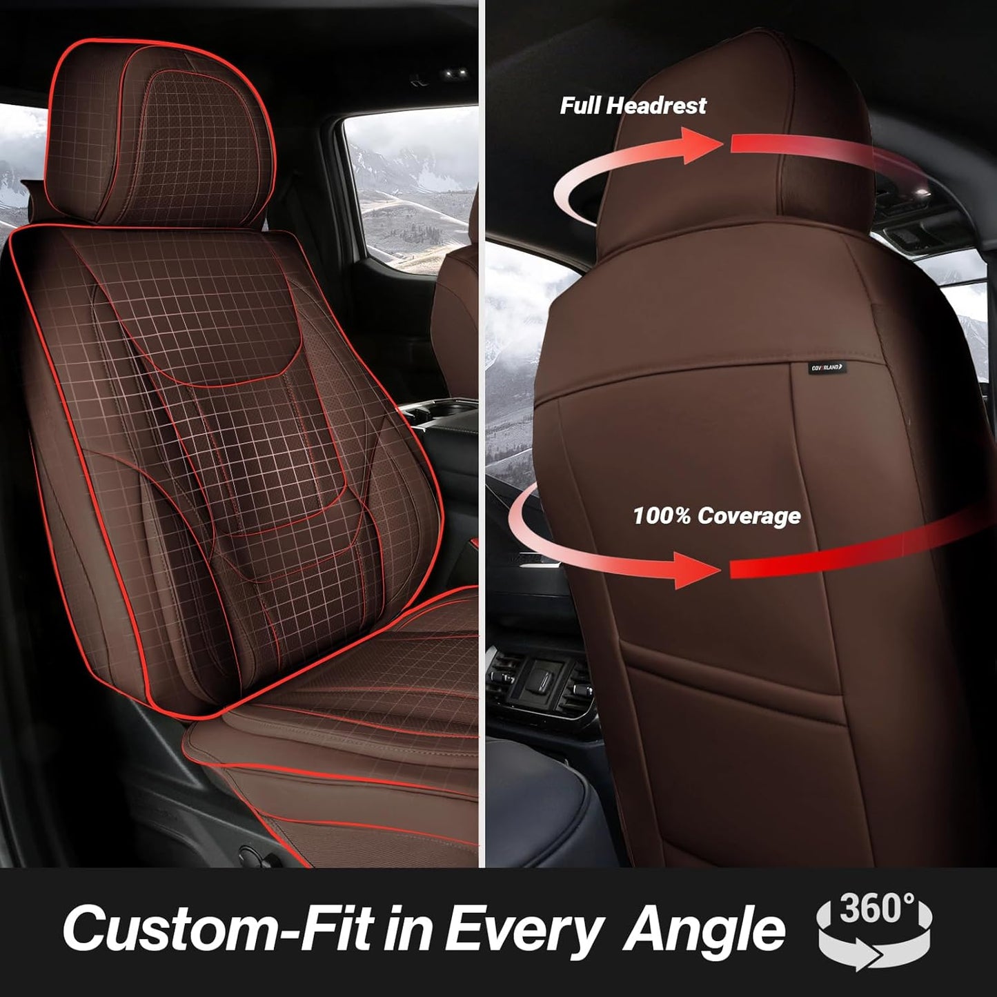 Coverland Custom Car Seat Covers Compatible with Ram 2500 Crew Cab - Premium Leather Non-Slip Memory Foam Waterproof Cover Custom Fit Interior Protector Full Set-Dark Brown [See Size Chart-Size X141]