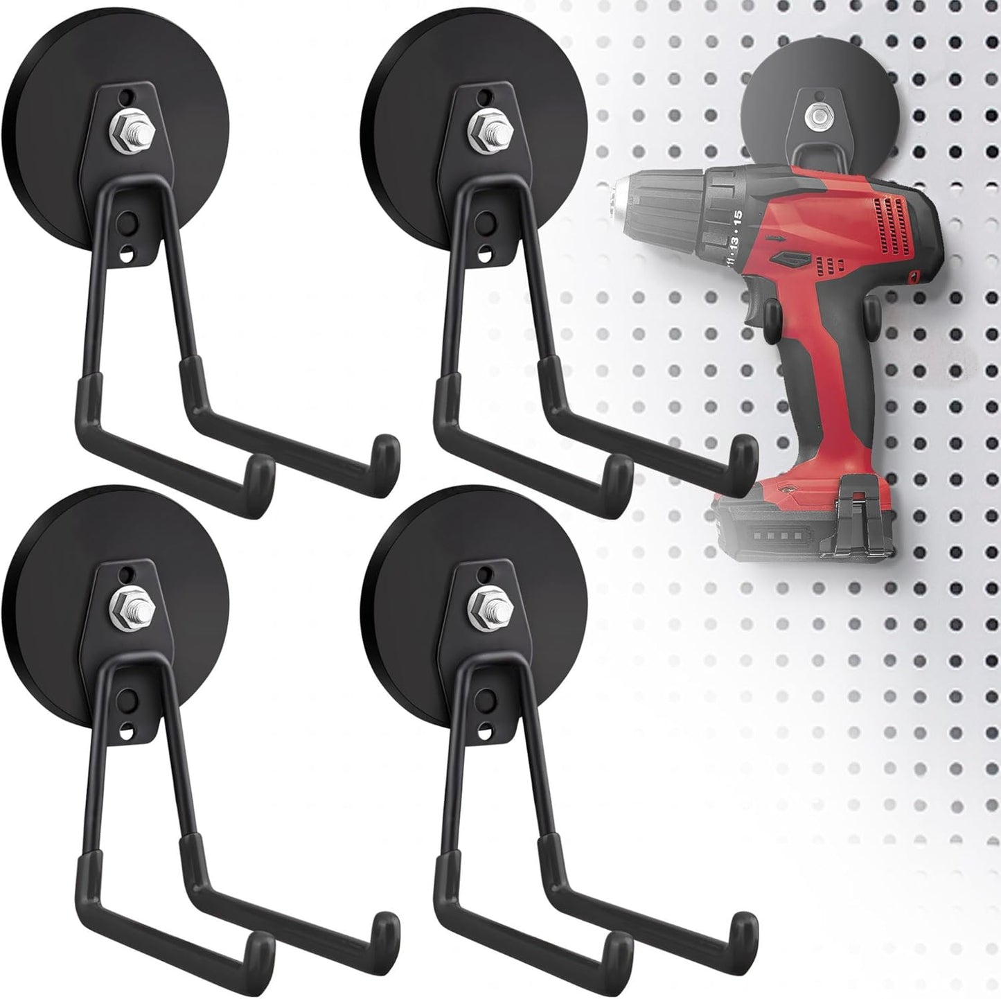 4 Pack Large Strong Magnetic Hooks for Hanging Heavy Duty, 3.5in Neodymium Magnet Storage Utility Hooks, Steel Long Magnetic Holder/Hanger Hook Organizer for Hanging Garage/Garden/Power Tools Black