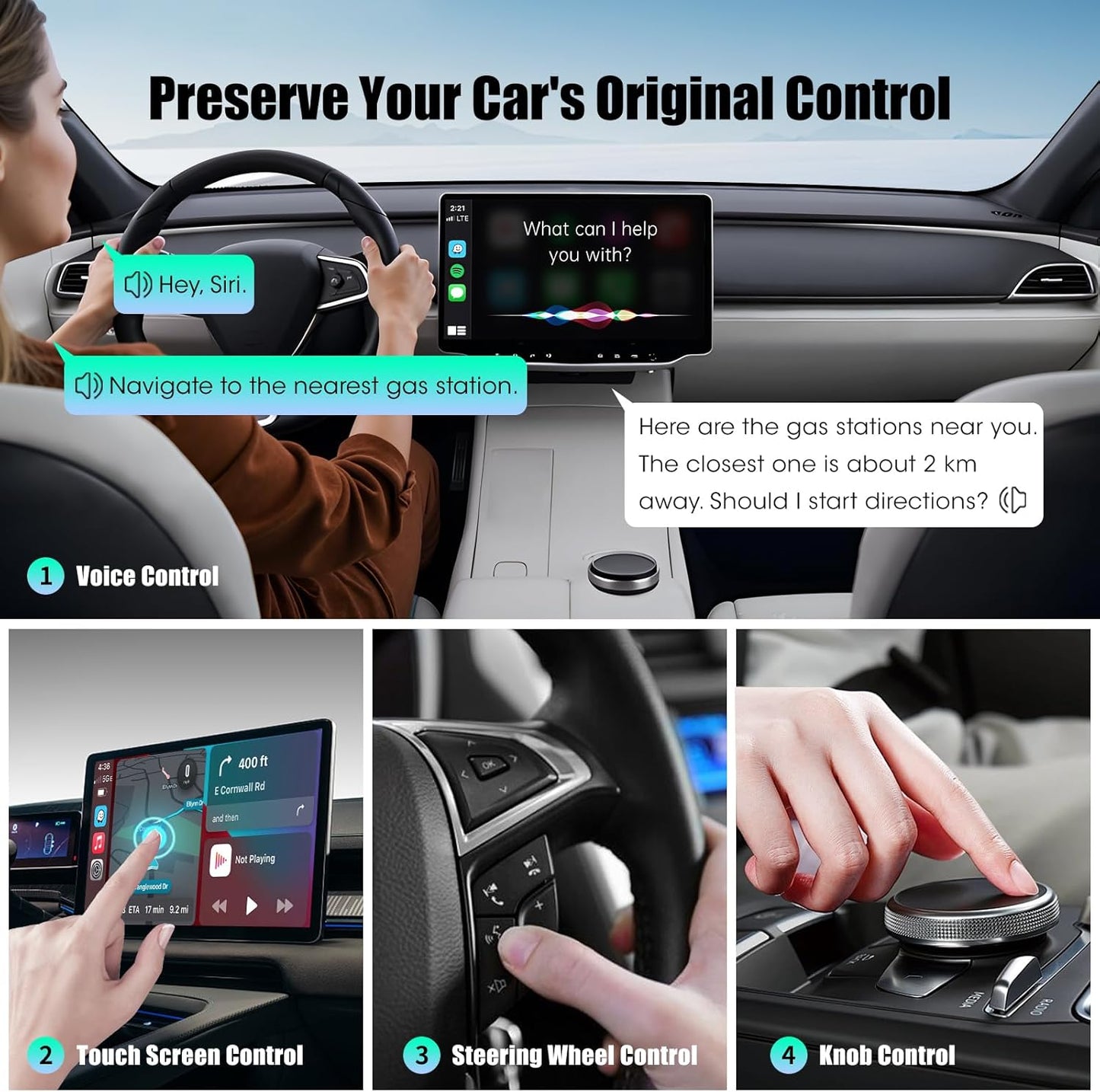 Wireless CarPlay Adapter for iPhone,Convert Wired to Apple Car Play Wireless Adapter, Plug and Play, with 60CM Extension Cable USB & Type-C, Connection Stable No Delay