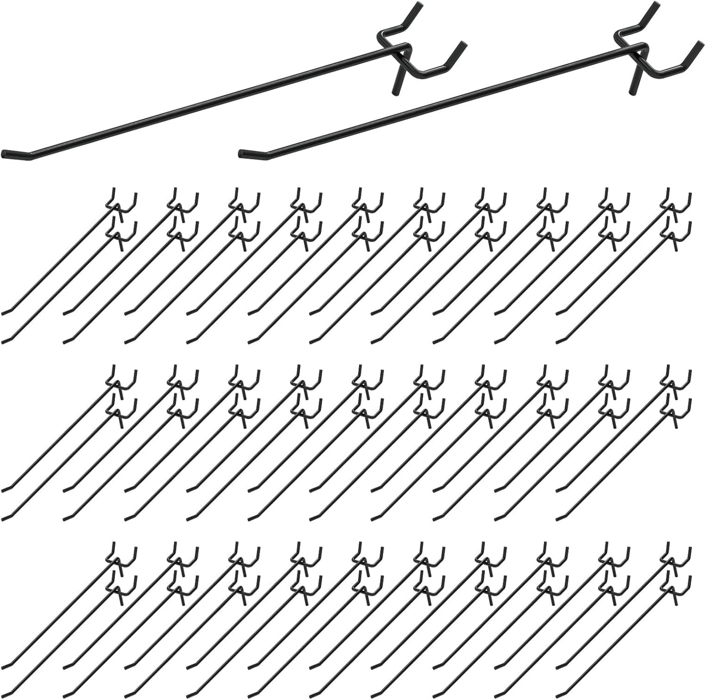 50Pcs 8"/20CM Pegboard Hooks Assortment Set, Metal Peg Board Hooks with 2.5mm Hole Pitch 4mm Wire Diameter Slatwall Hanging Hook for Garage Organization Wall Hanging (Black)