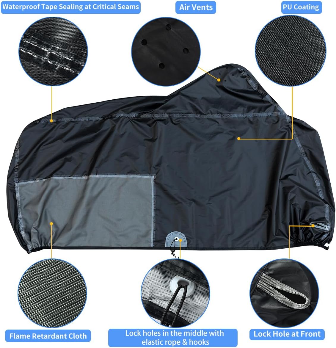Motorcycle Cover, Motorcycle Cover Waterproof Outdoor with Lock Holes and Inner Flame Retardant Cloth Snow Rain Uv Protection Motorcycle Covers Fit for Harley Davidson Yamaha Etc (Up to 97'' Length)