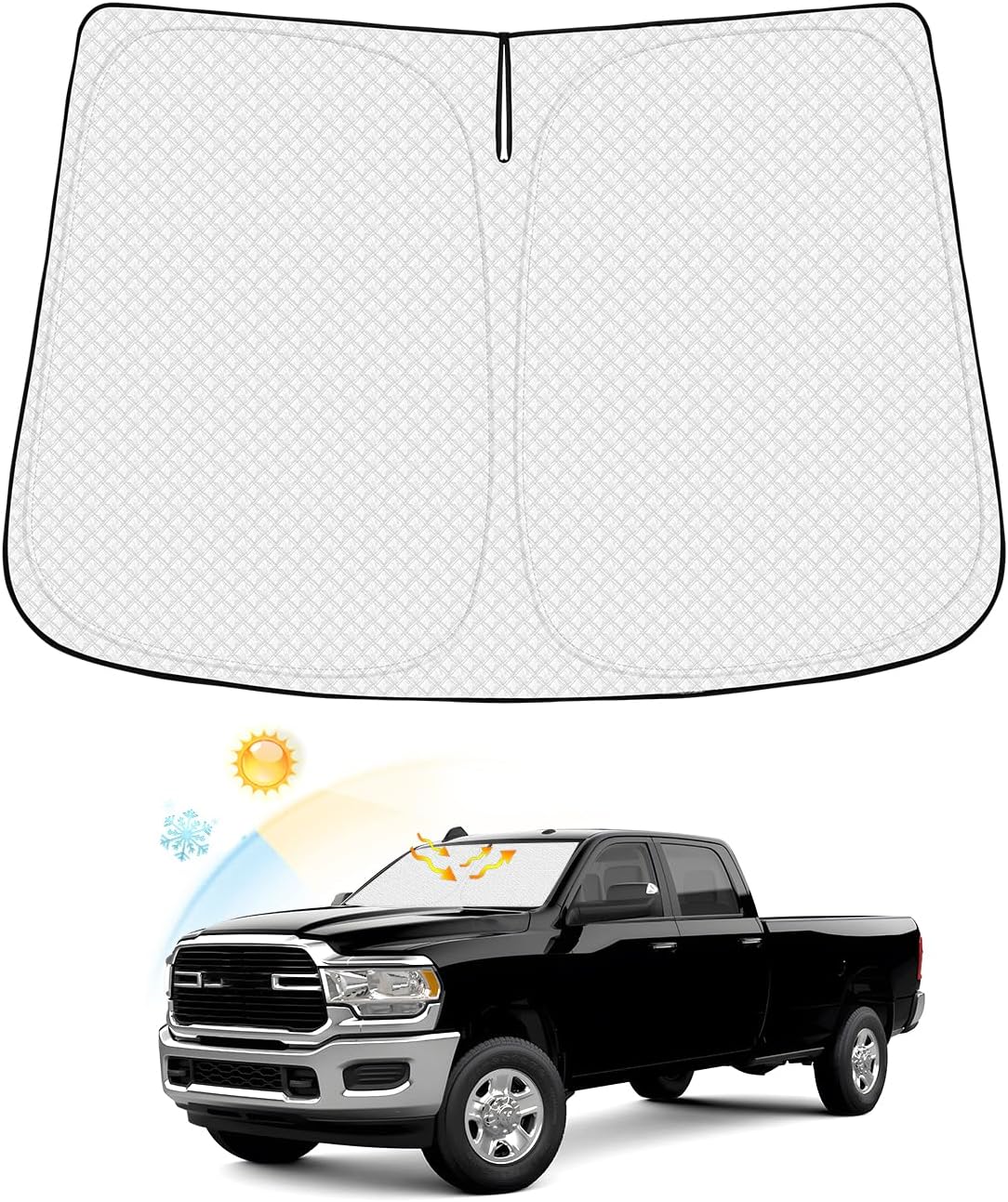 Windshield Sun Shade for 2010-2025 2026 Dodge Ram 2500 3500 Accessories Thicken 6-Layer Foldable Front Window Sunshade Cover Sun Visor Protector Block UV Rays Keep Vehicle Cool