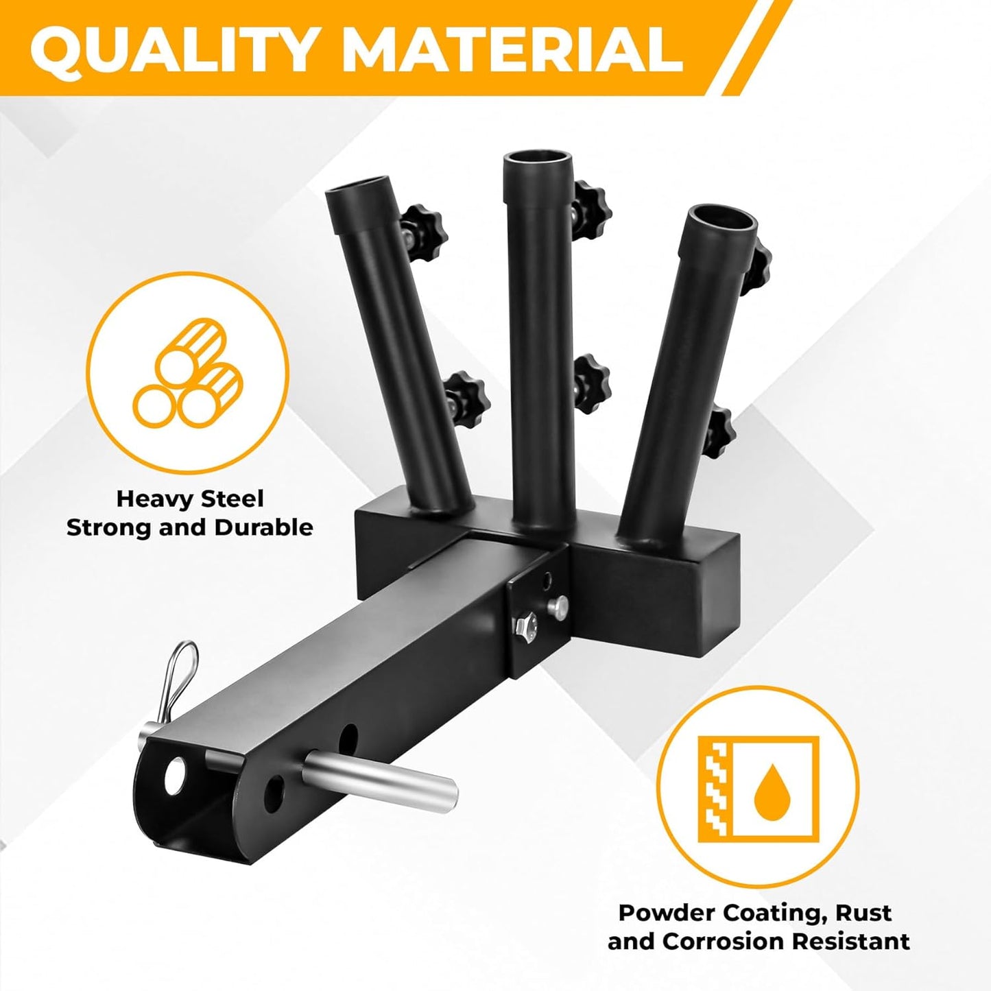 Heavy Duty Three Hitch Flag Holder, Trailer Hitch Flag Pole Holder, Fits 2" Trailer Receivers, Universal Hitch Flag Pole Holder Kit with Cars, Trucks, SUV, Pickups, Campers & Trailers