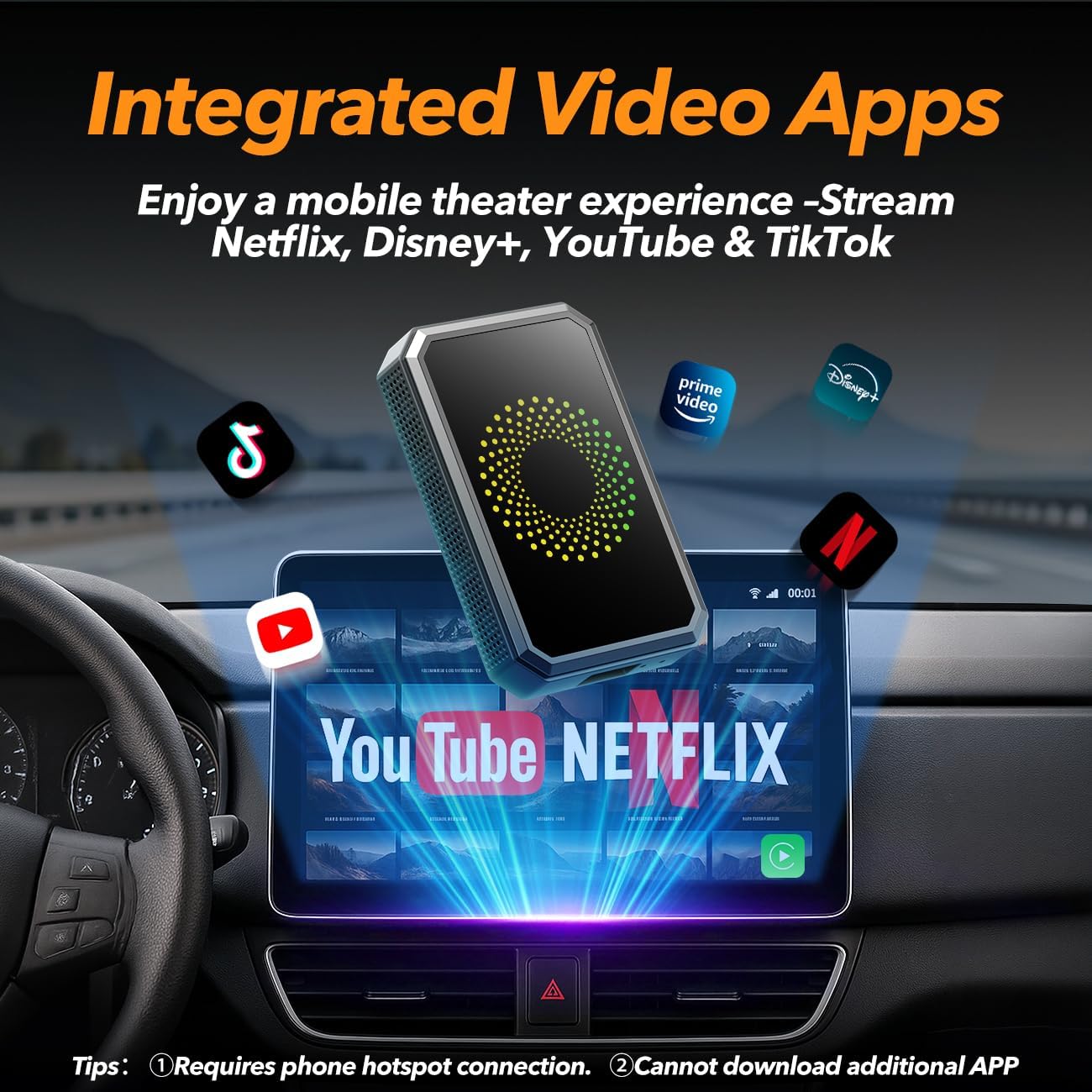 Volam 3-in-1 Wireless CarPlay Adapter Magic AI Video Box for iPhone with Netflix YouTube Plug and Play for Factory OEM Wired Car Play Cars & iOS 10+