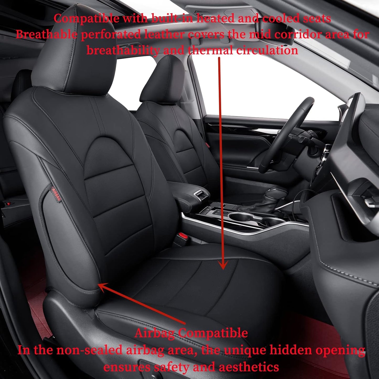 coverdream Custom Seat Covers Compatible with Select Toyota Camry Hybrid XLE,Hybrid XSE 2018 2019 2020 2021 2022 2023 Models - Leatherette (Black,Full Set)