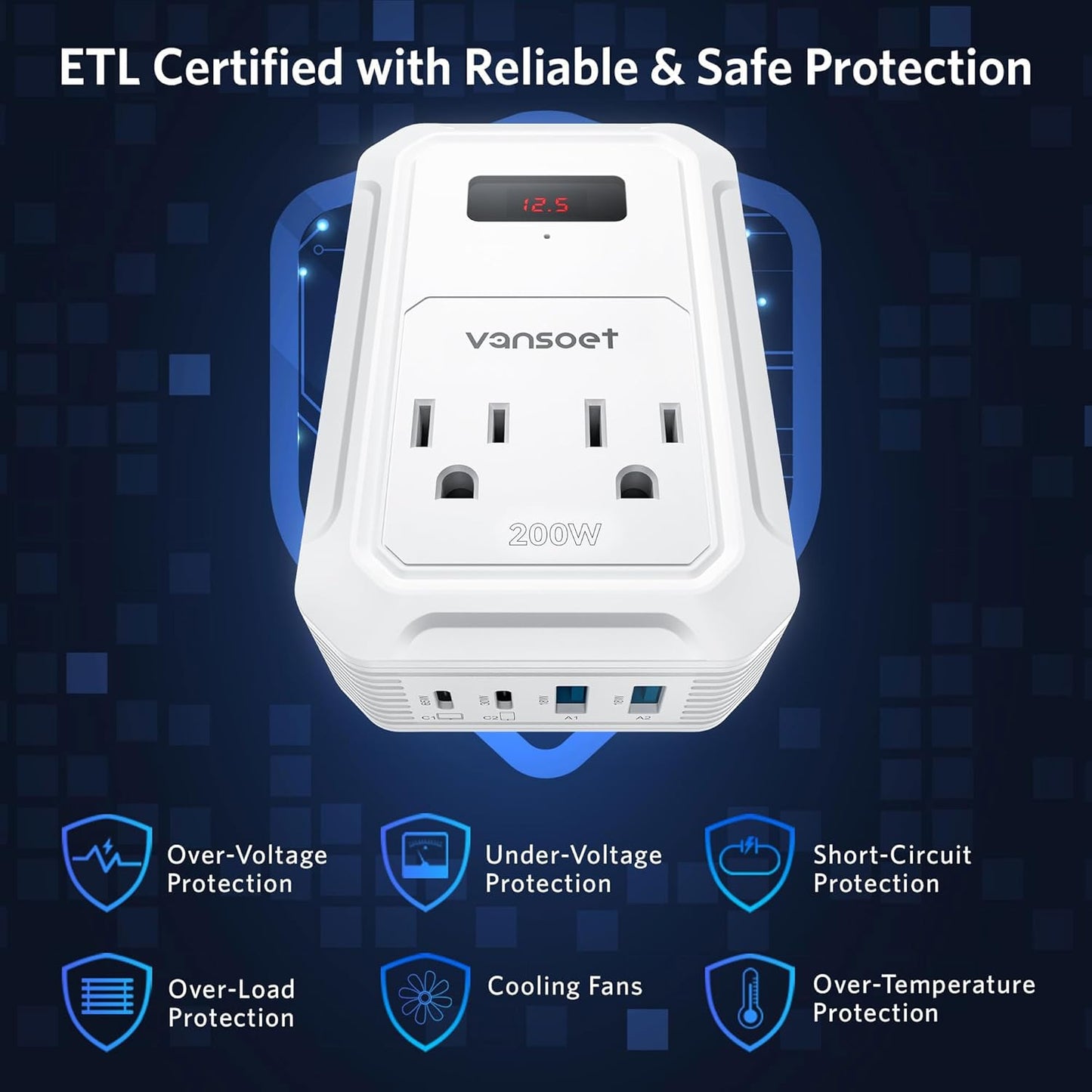 200W Car Power Inverter DC 12V to 110V AC Inverter with PD 65W/30W USB C & 2 QC 18W USB Ports & 2 AC Outlets,Car Pluɡ Adapter Outlet for Laptop/Phone/Road Trip