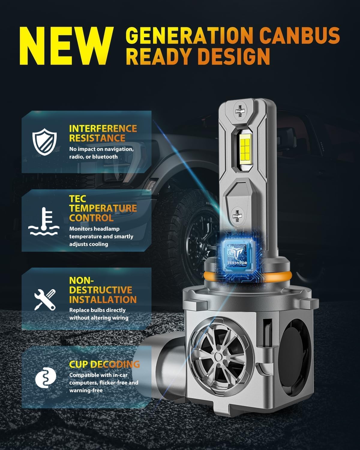 9005/HB3 LED Bulbs, 40,000LM 900% Ultra Brightness, 1:1 Halogen Size, 6500K Cool White, 10-Year Long Service Life Fog Light with Cooling Fan, Plug and Play, Pack of 2