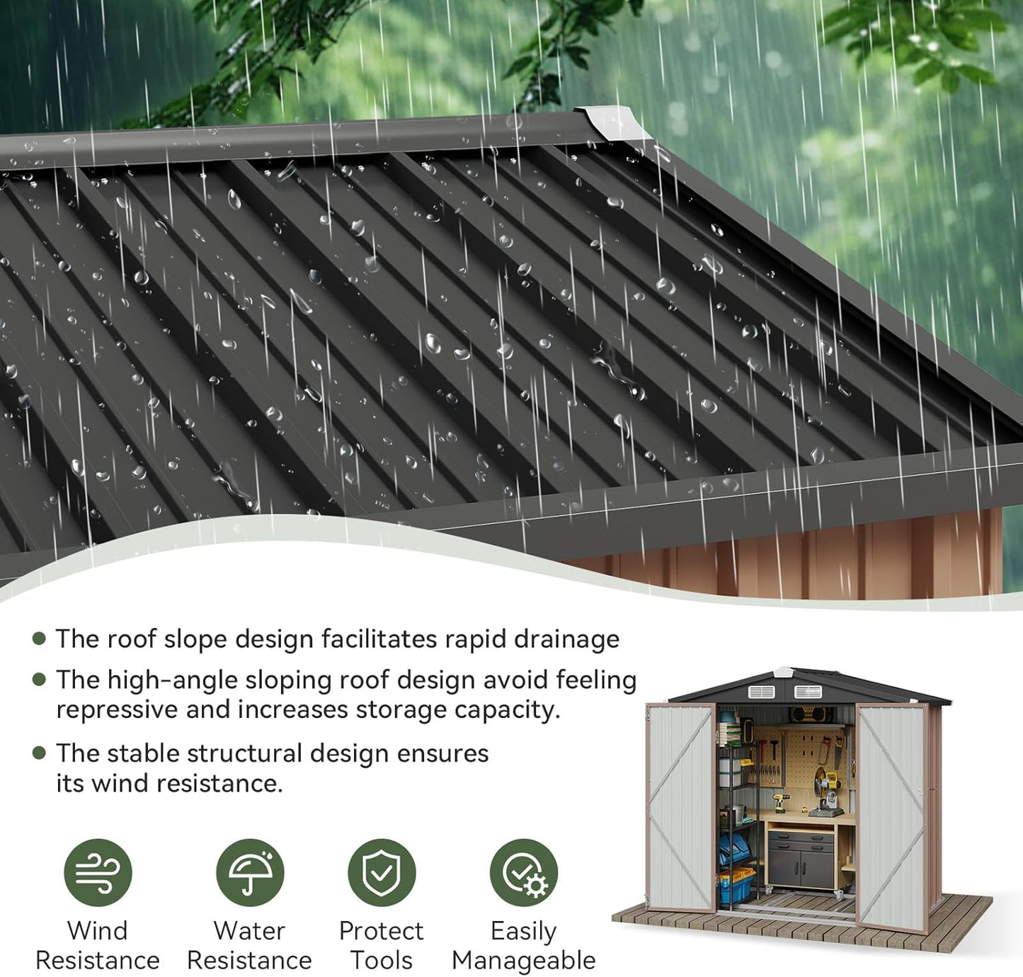 Aoxun 6x3.9 FT Shed with Base Metal Outdoor Storage Shed Garden Shed with Lockable Doors Tool Shed Bike Shed for Backyard, Patio, Poolside (Brown)