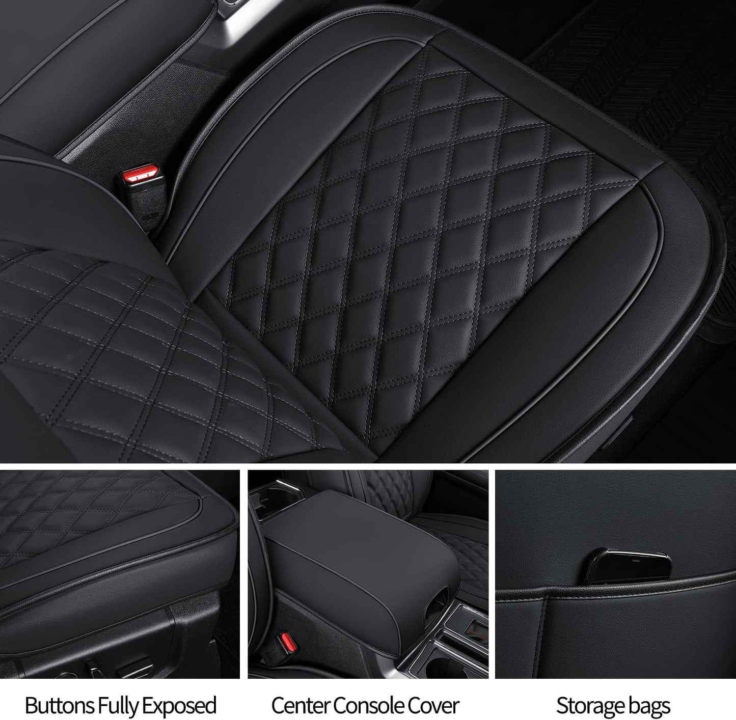 LUCKYMAN CLUB F150 Faux Leather Seat Covers Fit for 2010-2014 F150 2011-2016 F250 F350 F450 Pickup Trucks(Front Pair, Black)