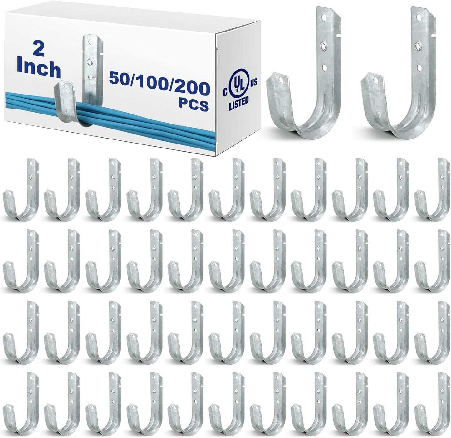 Gisafai 100 Cable Support J Hook, Cable Hooks for Hanging, Heavy Duty Metal Hooks for Wire Management, G60 Galvanized Steel (2 Inch)