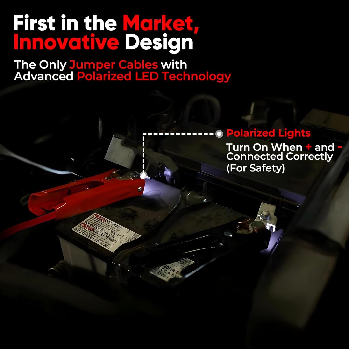 Illumi Heavy Duty Jumper Cables Kit - 12FT, 6GA Jump Cable for Car, Truck - W/LED Indicators for Night Use, Reverse Polarity Protection, Copper Wire - Traditional Front-to-Front Design