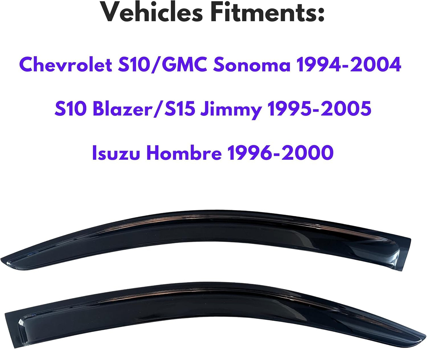 KPY Window Visor Compatible with 1994-2004 Chevrolet S10/GMC Sonoma & S10 Blazer/S15 Jimmy 1995-2005 & Isuzu Hombre 1996-2000, Rain Guard Vent Deflectors Tape-On, 1996 1997 1998 1999 2001 2002 2003