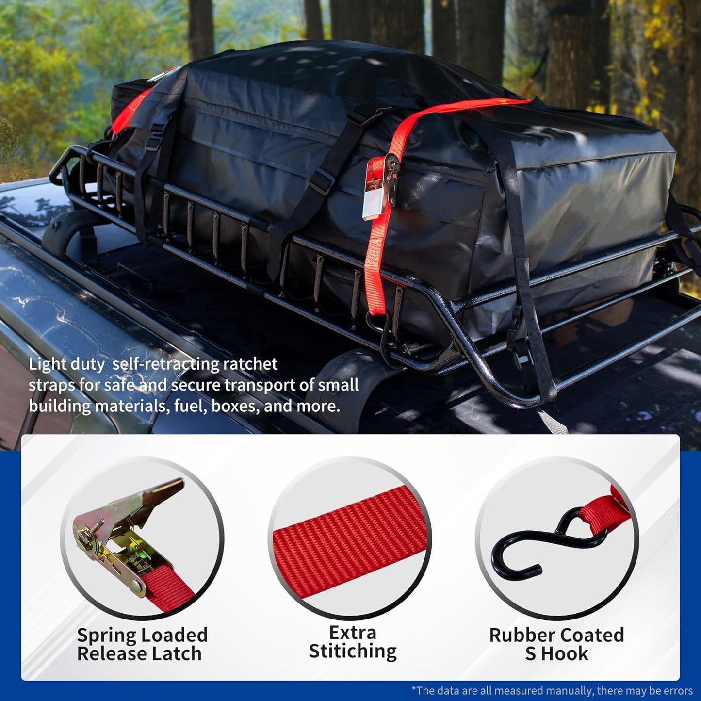 Roof Rack Basket 51" X 36" X 5" Rooftop Rack Cargo Carrier Universal, Waterproof Cargo Bag 44 * 35 * 16", Cargo Net with Attachment Hooks, 2 pcs Ratchet Strap,Roof Pedal