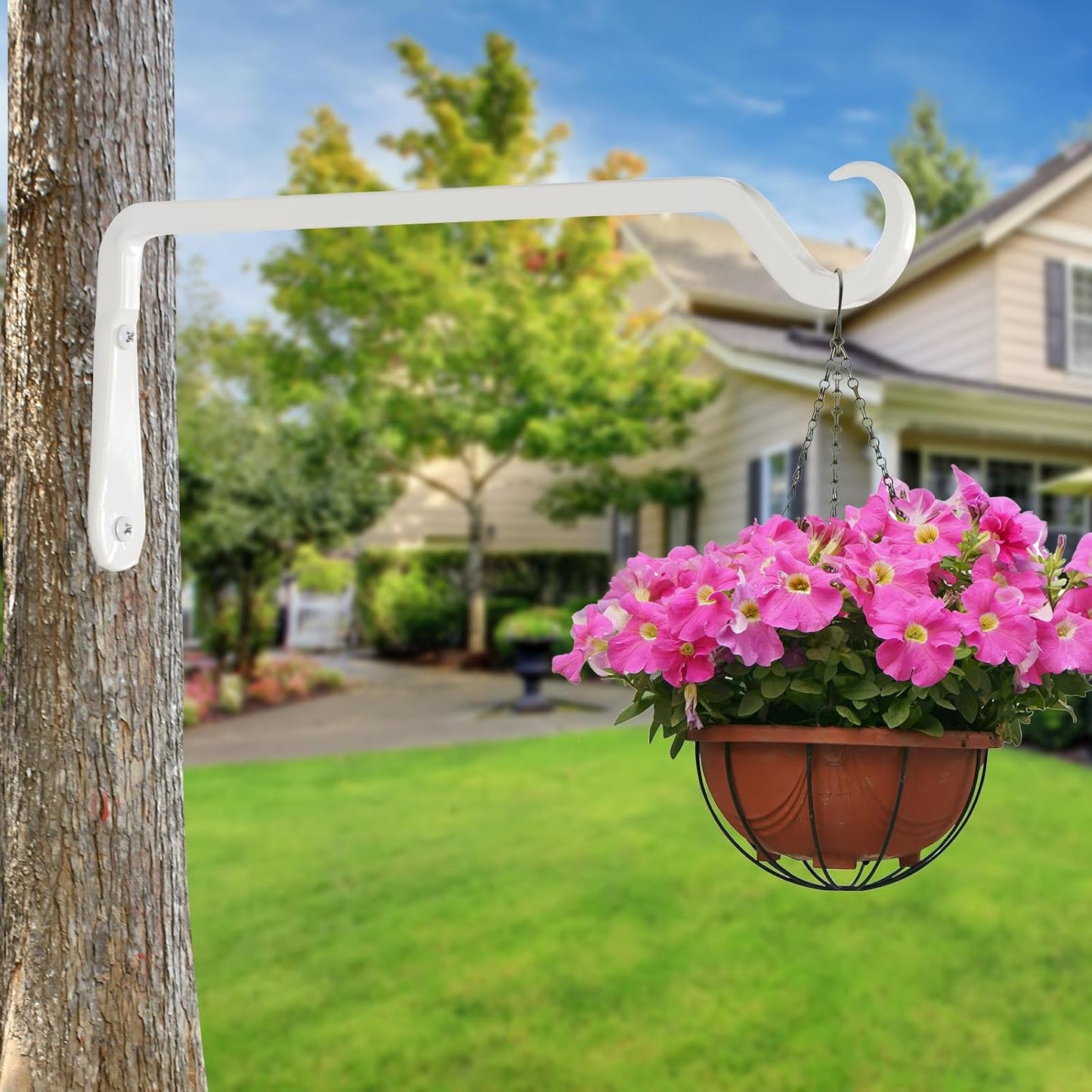 12" Plant Hangers 2-Pack - Heavy Duty Rust-Resistant Steel Hooks for Bird Feeders, Indoor/Outdoor Plants & Wall Decor, White