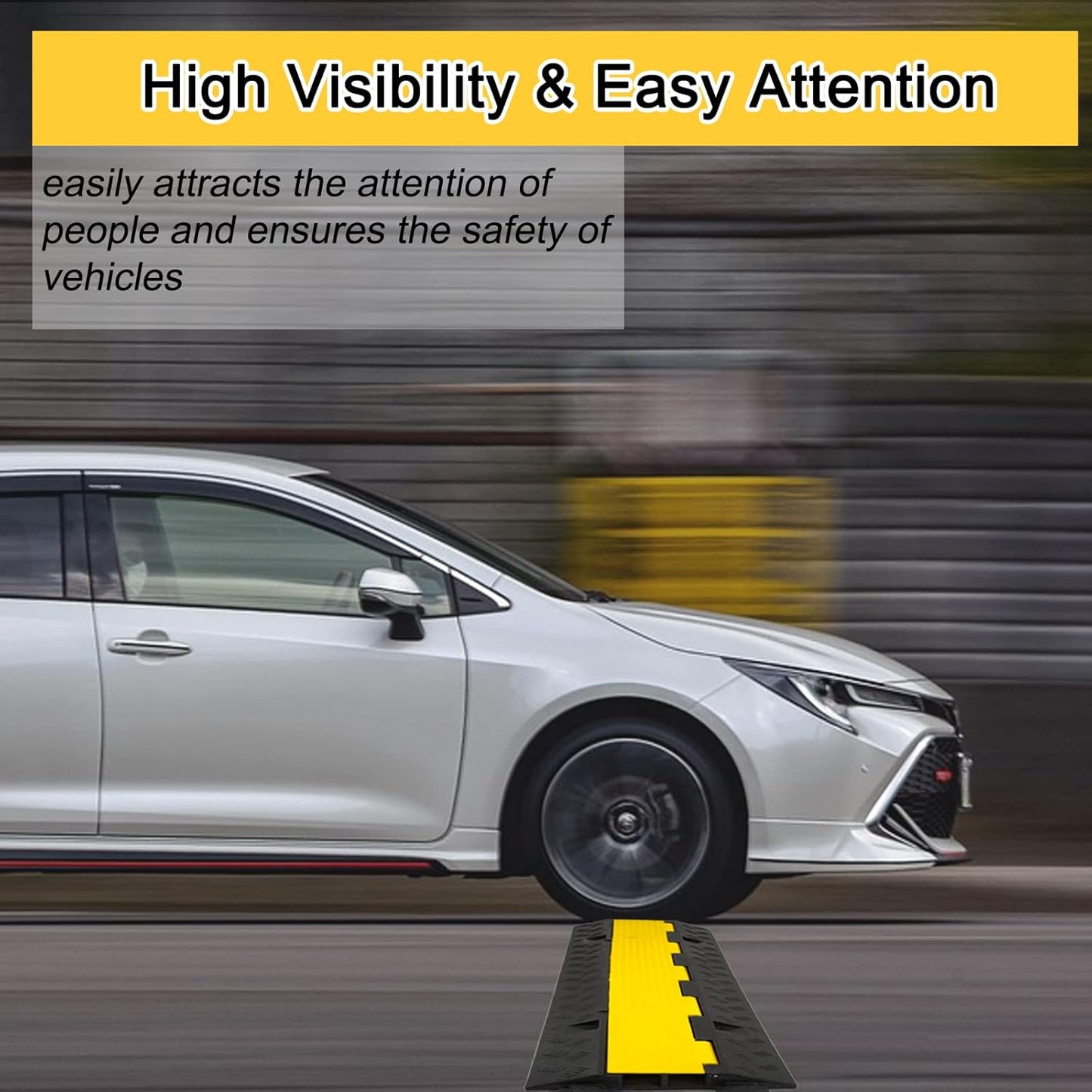 CXRCY Cable Ramp 4 Pack 2 Channel 11000lbs axle Capacity Floor Cable Cord Protector, Black & Yellow Speed Bumps Hose Protector Ramps for Wire/Hose/Pipe Hider Driveway &Outdoor 40x10x2 inch(L x W x H)