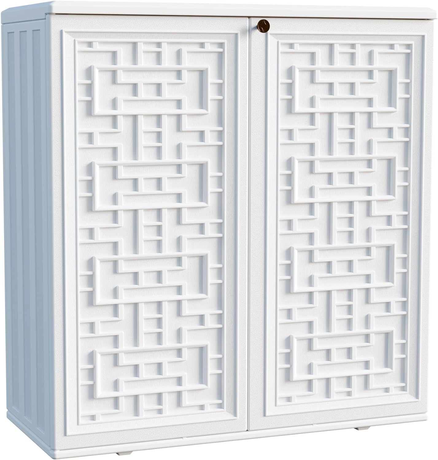 Indoor Outdoor Storage Cabinet Waterproof with Shelf, Off White Plastic Outdoor Cabinets for Patio/Garden/Backyard, Size 34.3''L*15''W*36.2''H