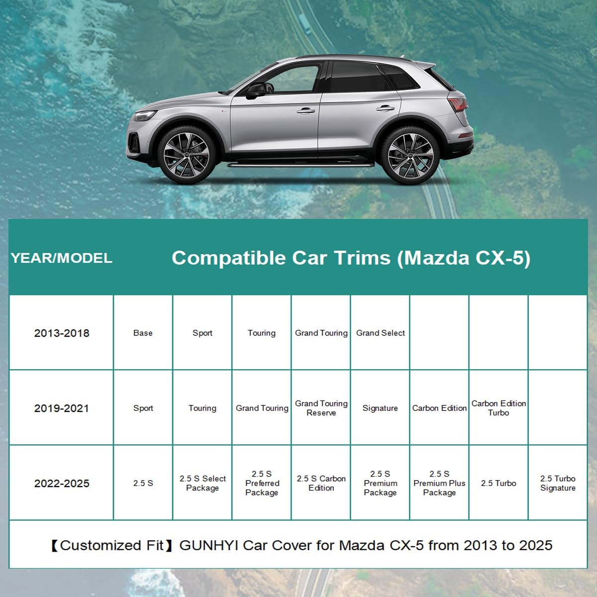 Premium Car Cover Custom Fit Mazda CX-5 CX5 (2012-2025), 16 Layers Heavy Duty Car Cover Waterproof All Weather with Zipper Door for Sun Rain Snow Dust Uv Protection