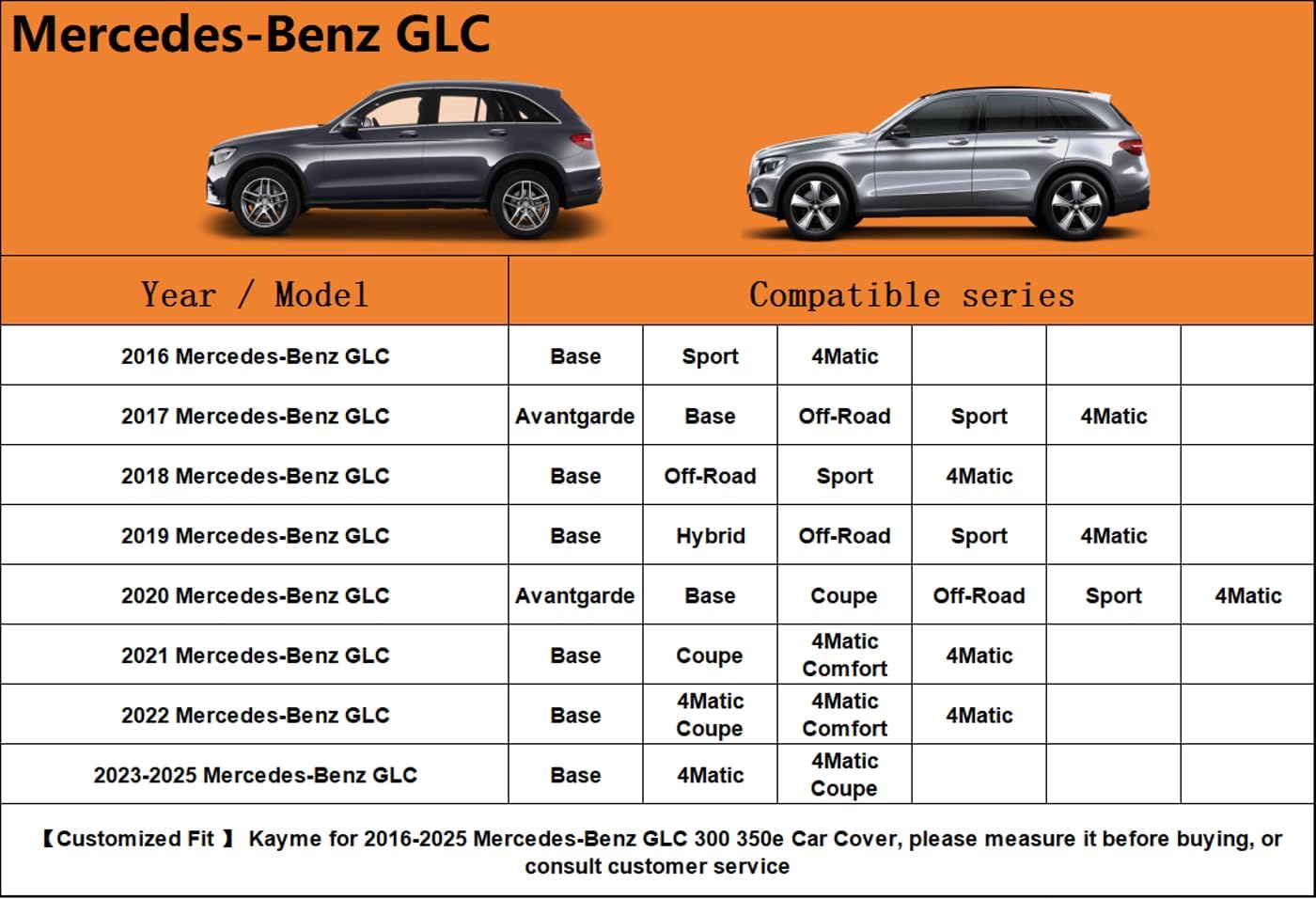 Kayme 6 Layers SUV Car Cover Custom Fit for Mercedes Benz GLC 300 350e（2016-2025） Waterproof All Weather for Automobiles, Outdoor Full Cover Rain Sun UV Protection.Silver