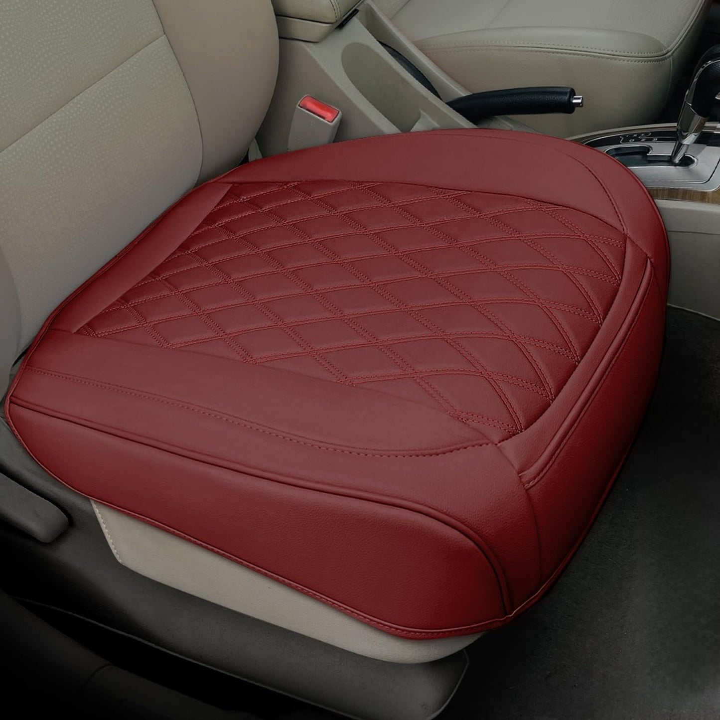 1 Pack Leather Front Car Seat Cover Bottom Car Seat, Anti-Slip and Full Wrap Driver Car Seat Protectors, Luxury Waterproof Bottom Auto Seat Cushion Pad Mat for Most Vehicles(Red)