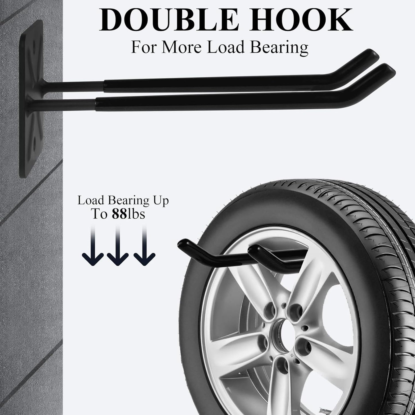 Steel Garage Storage Hooks Wall Tool Organizer, 10 Inch Garage Hook Heavy Duty Utility Storage Hangers Black for Ladders, Chairs, Garden Tools, Set of 4