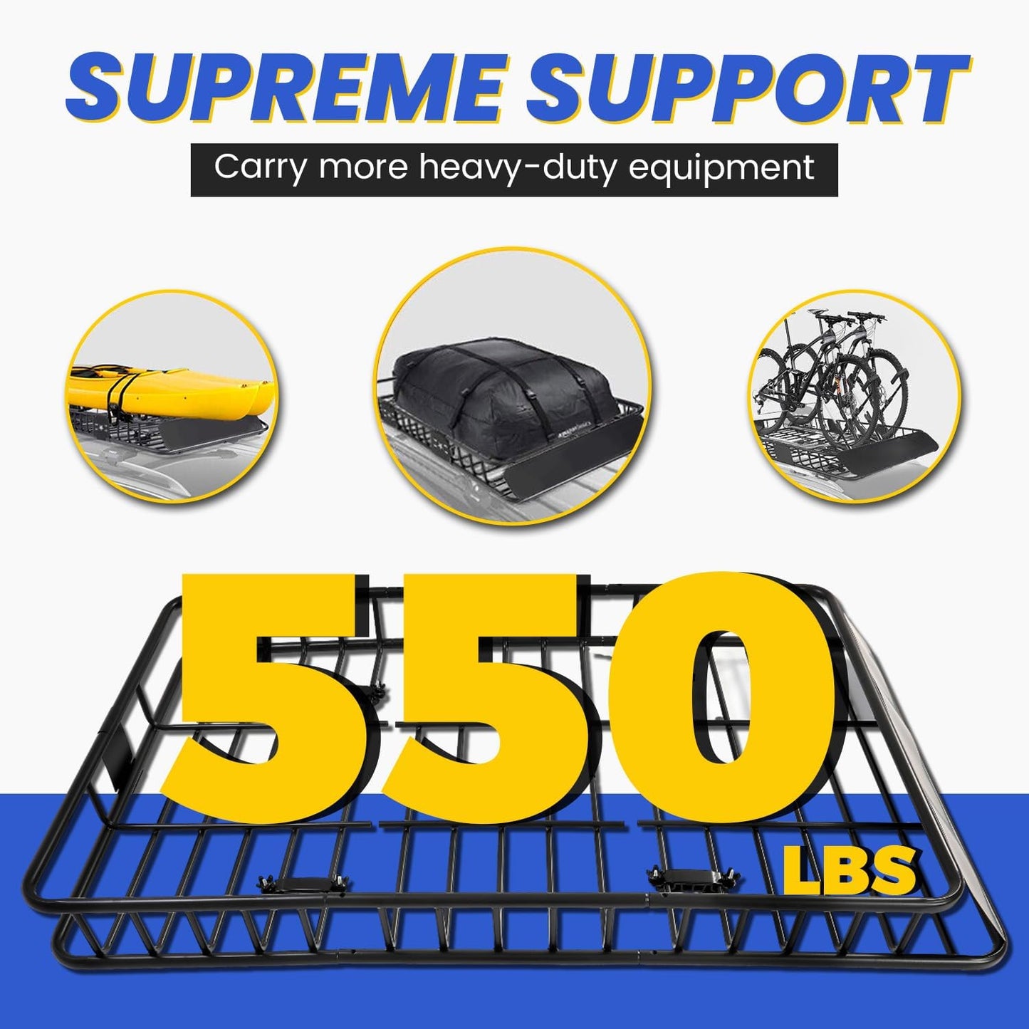 ECOTRIC 67" x 39" x 5.1'' Universal Roof Rack Cargo Carrier Basket with Extension Heavy Duty Steel Car SUV Top Luggage Storage Holder Basket for Travel 550LBS Weight Capacity