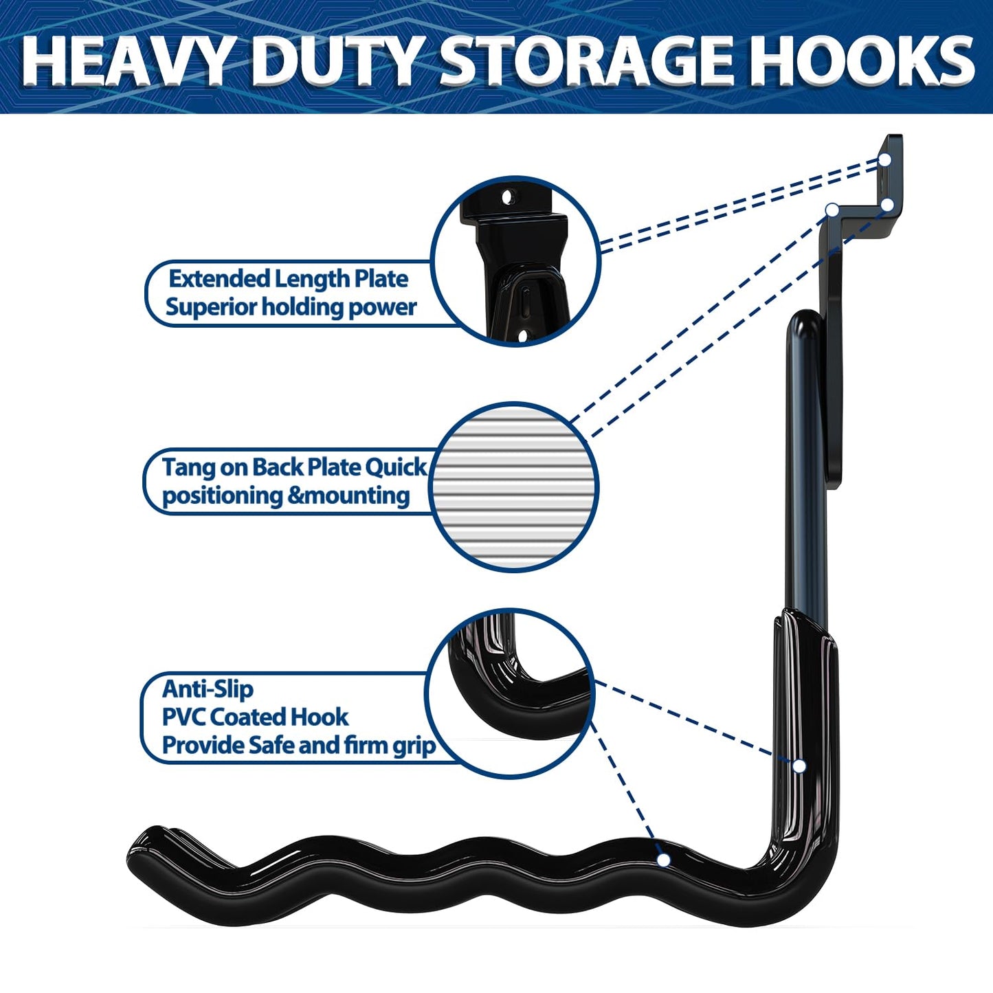 3-H Slatwall Accessories 10 Wave Hooks, Slatwall Hooks & Hangers, Slat Wall Hanging Hooks Heavy Duty, Proslat Accessories for Garage Storage Wall Panels Organzing Garden Tools Chairs Ladder(Black)