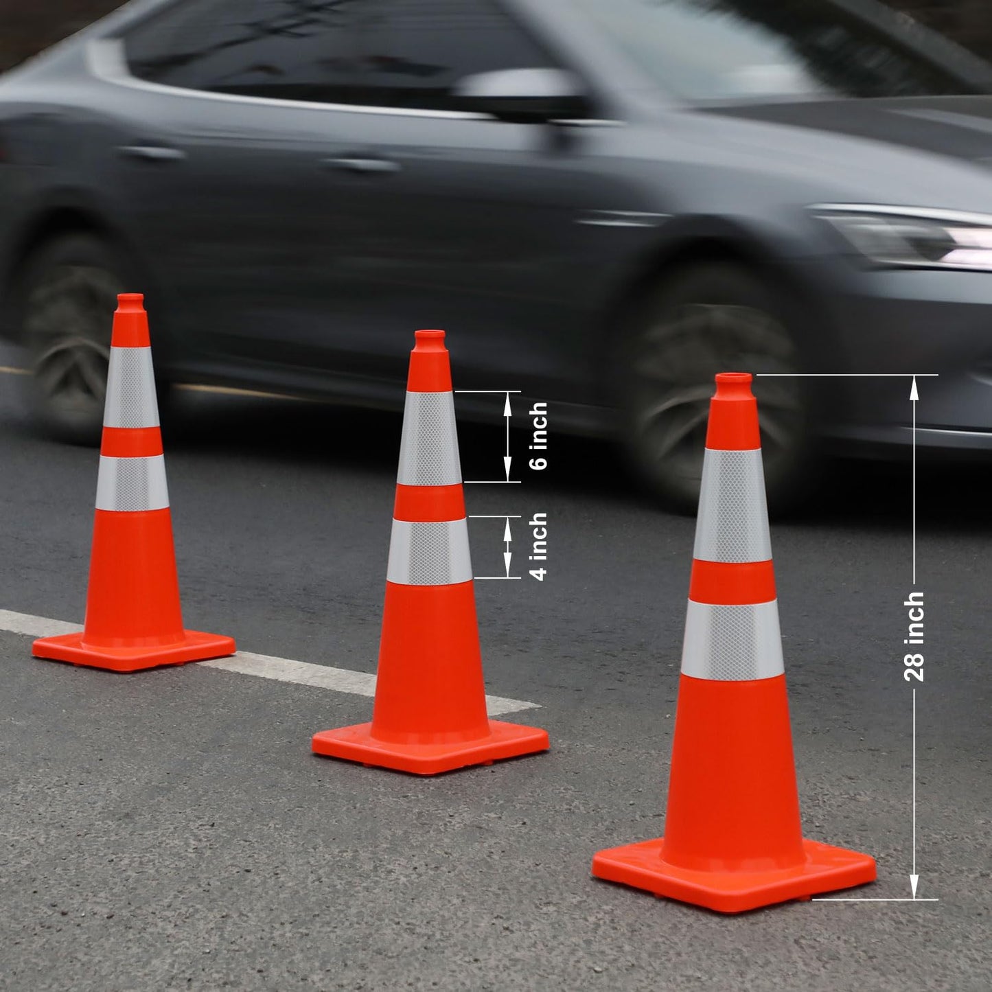 Overall Fluorescent Orange Red Integrated Traffic Cones, Road Cones for Garage Parking, Sport & Driving Training, Road Safety, Construction Events (28" Cones-8Pack)