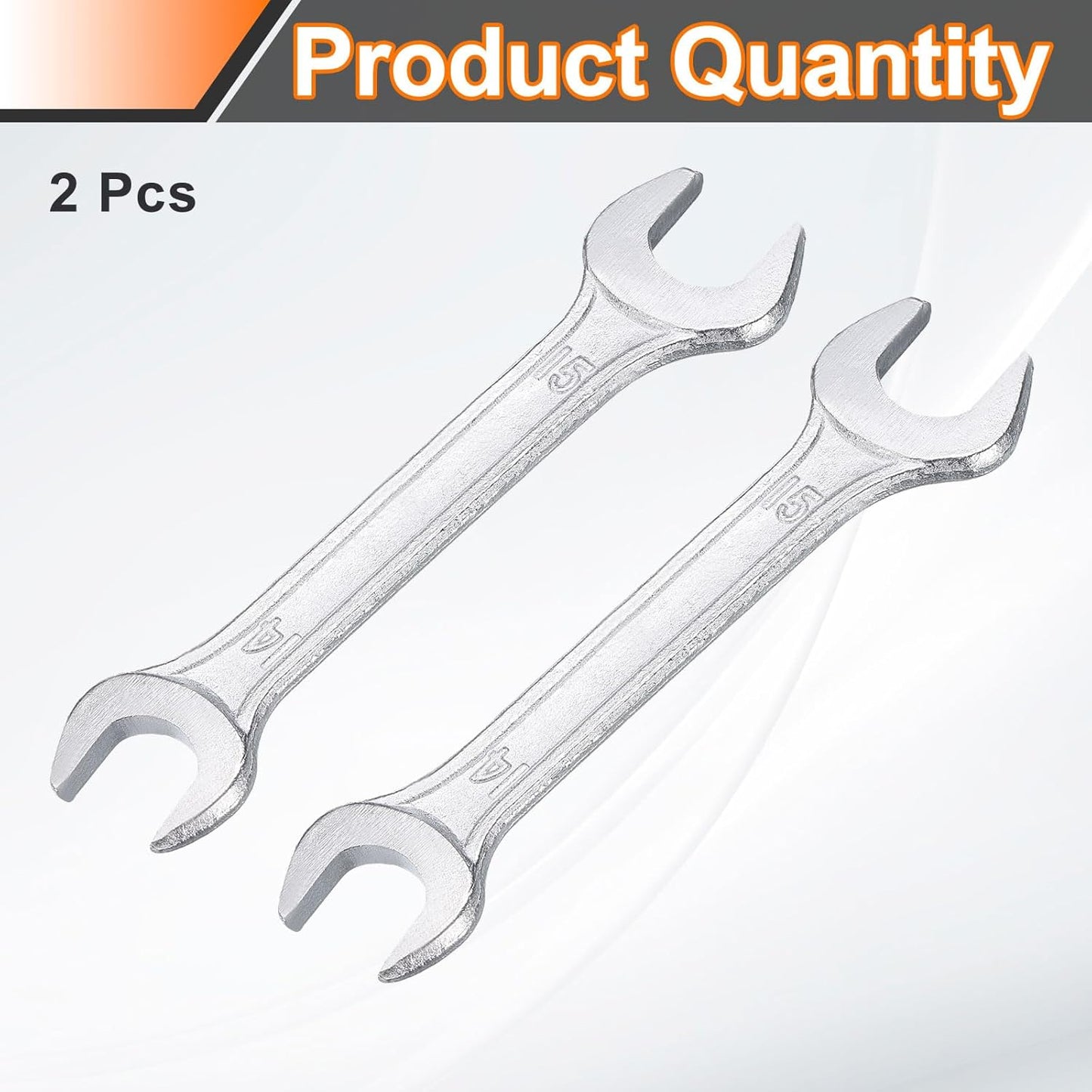 HARFINGTON 2pcs Double Open End Wrench 14mm x 15mm Metric 15 Degree Offset Angle Small Flat Head Wrench Galvanizing Open Ended Spanner for Automotive Repair Furniture Assembly