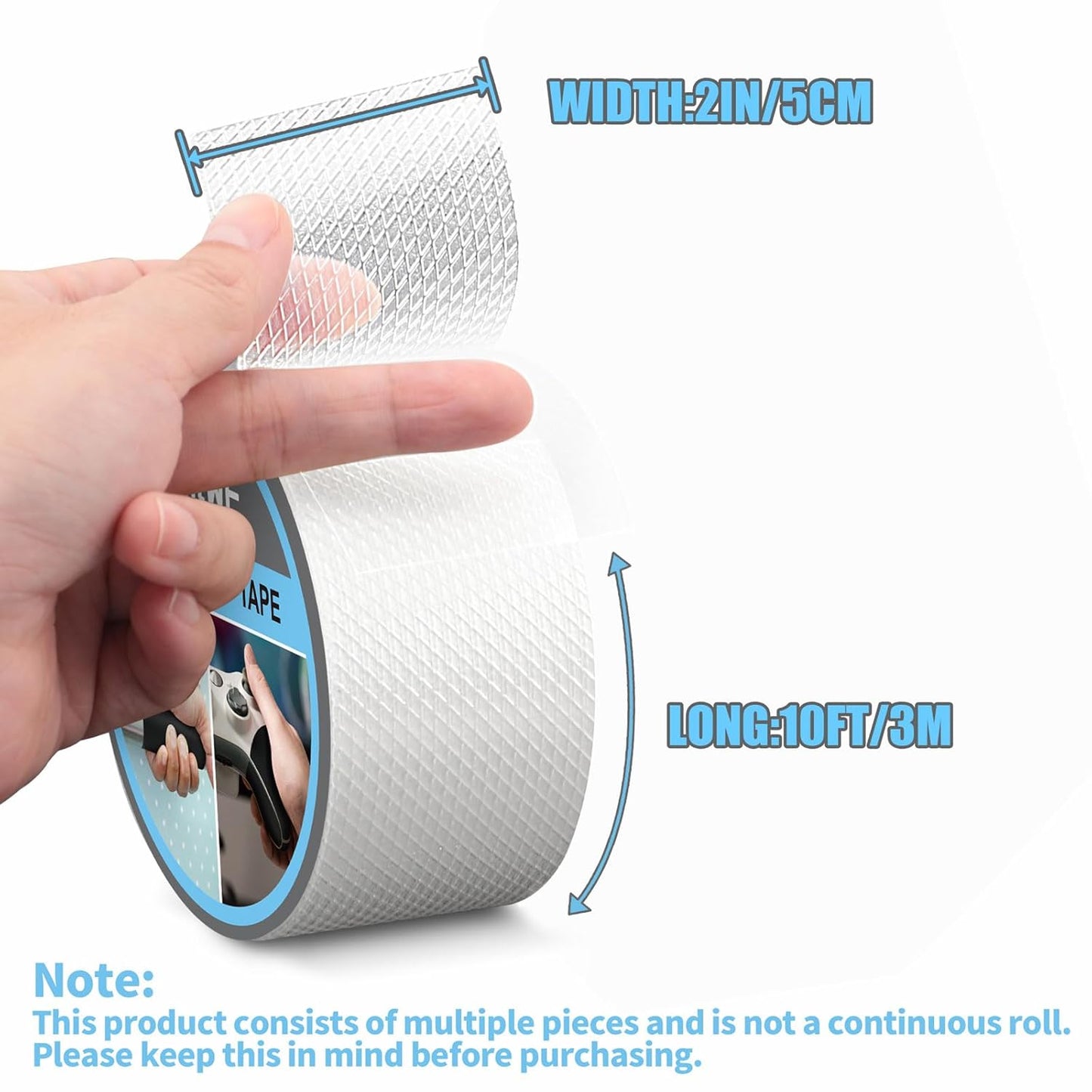 Rubber Grip Tape, Ultra-Thin Strong Adhesive Anti-Slip Waterproof Heat Resistant Wear-Resistant Cushion Pad, Making Handles or Contact Surfaces Safer, with Grip and Comfort (Clear, 2In x 10Ft)