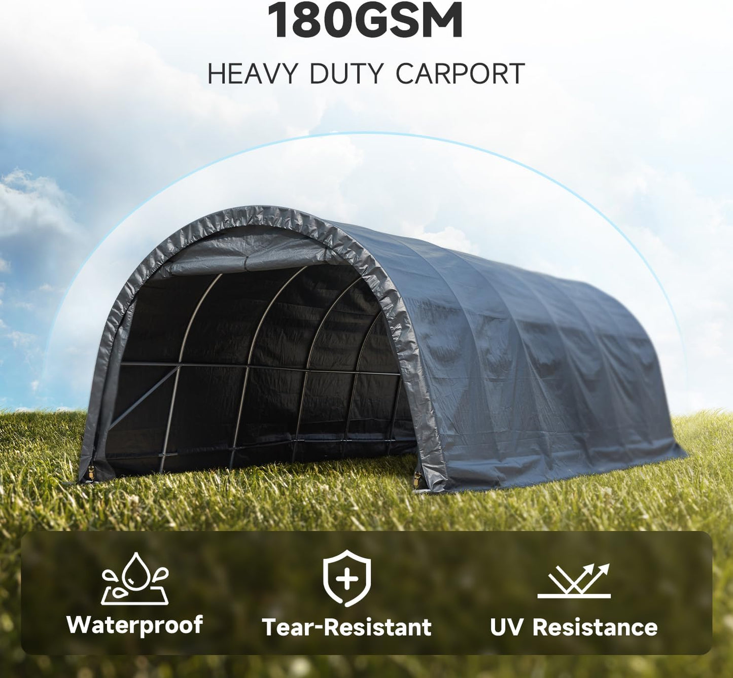 MELLCOM 12 x 24 FT Heavy Duty Carport, Portable Garage with Reinforced All-Steel Frame and Round Style Roof, Anti-Snow All Covered Car Canopy Outdoor Waterproof Storage Shelter for Car, Truck, Boat