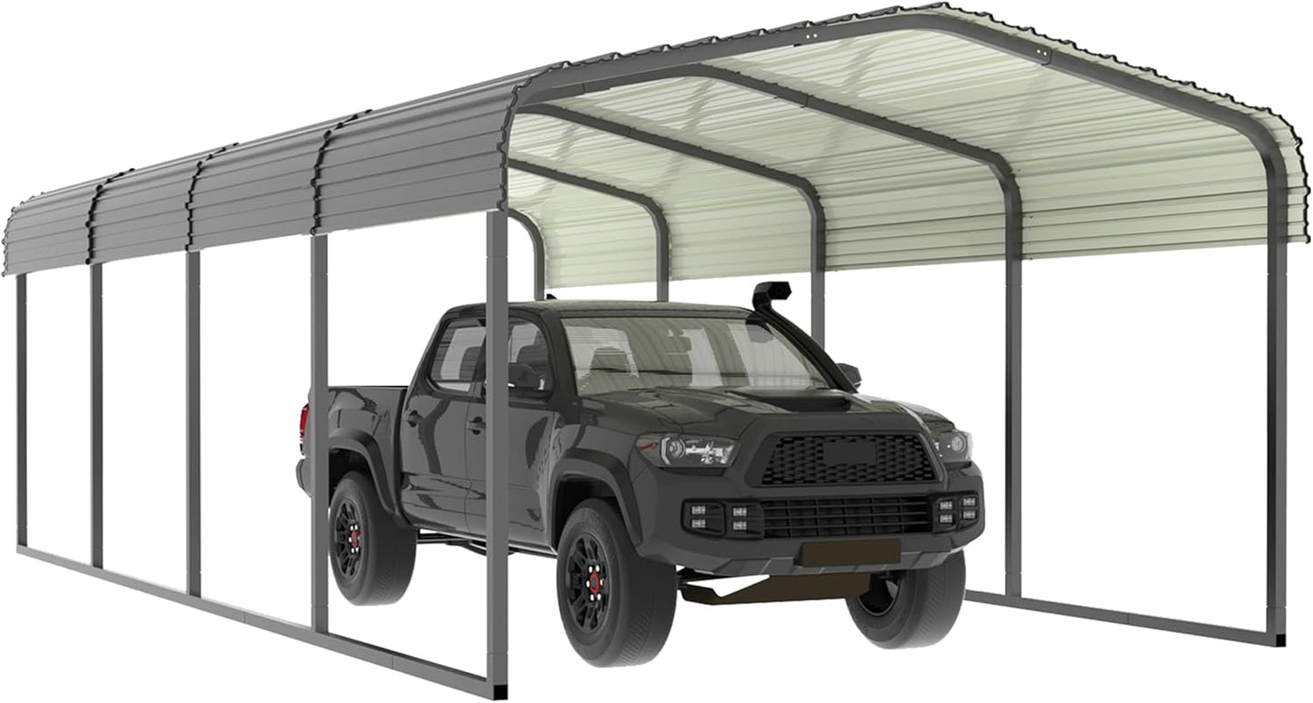 12x20 FT Outdoor Carport with Metal Roof, Heavy Duty Metal Carport Canopy, Garage Car Shelter Shade for Car, Truck, Boat, Gray