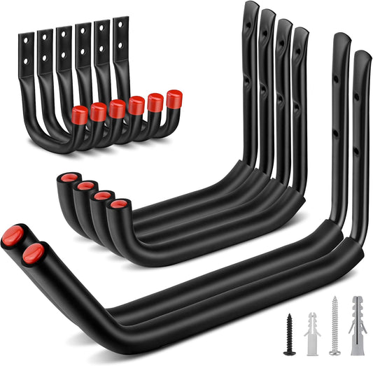 Nacial 12 Pack Garage Hooks Heavy Duty, 15" & 9.8" & 3.5" Kayak Storage Hook with EVA Pads, 100LBS Capacity Garage Hooks for Hanging Bikes, Kayak Folding Chairs and Hanging Ladders
