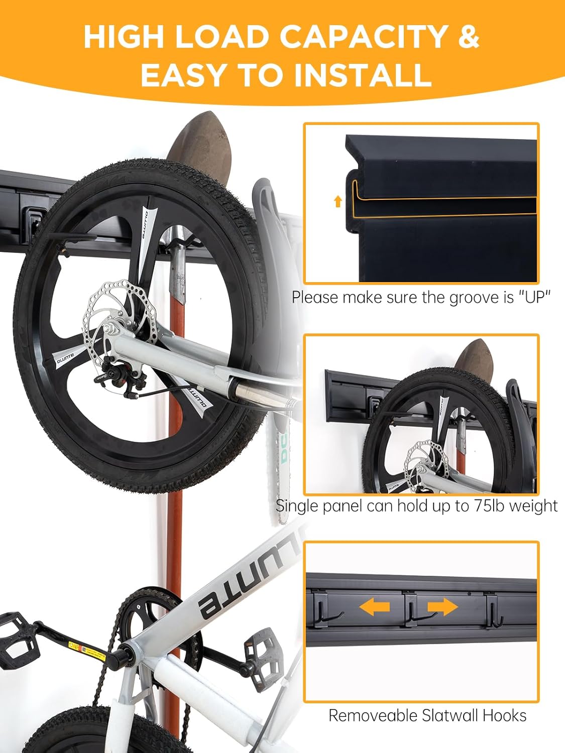 Slat Wall Paneling Garage Tool Organizer Wall Mount 48"L x6"H, 4 Pack, Black Slatwall Panels Garage Wall Organizer Heavy Duty, Easy Installation, Garage Storage and Organization Max Load 1300 LB