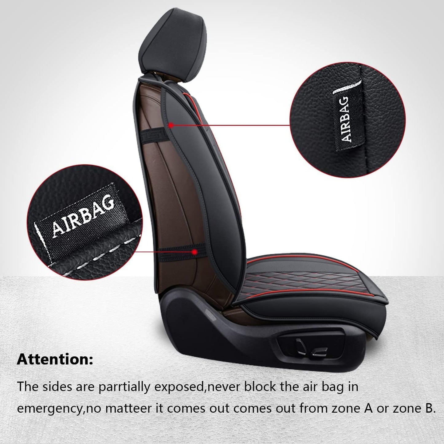 MIROZO Front Ram Seat Covers,2PCS Leather Dodge Ram Seat Covers Compatible with 2009-2025 RAM 1500 2500 3500 Truck Pickup Crew Quad Cab (2PCS Front,Black and Red)