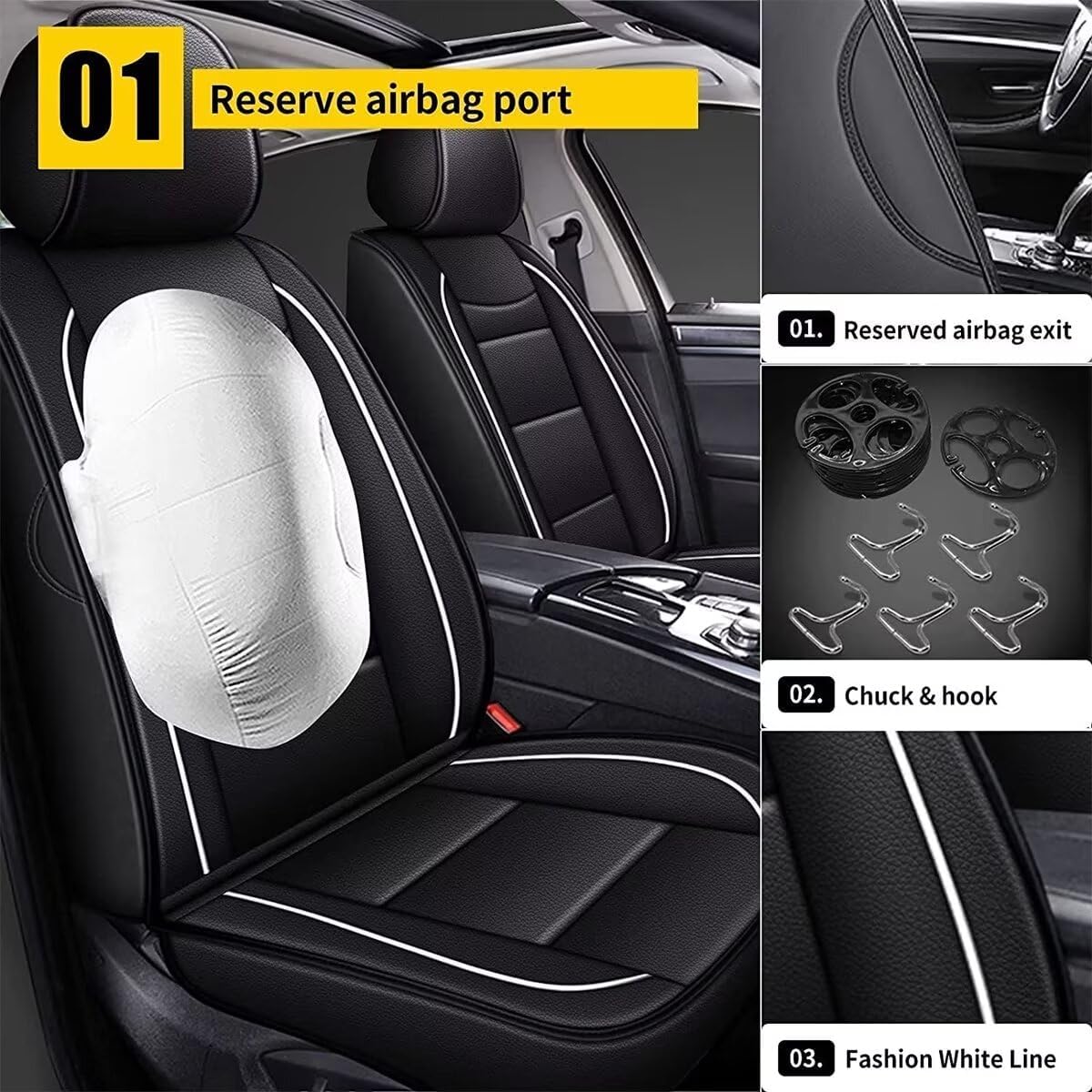 YORKNEIC Seat Covers for Hyundai Kona 2018-2024 2025: Waterproof Leather Car Seat Covers Front Set Automotive Seat Protectors (2 Front Set, Black)