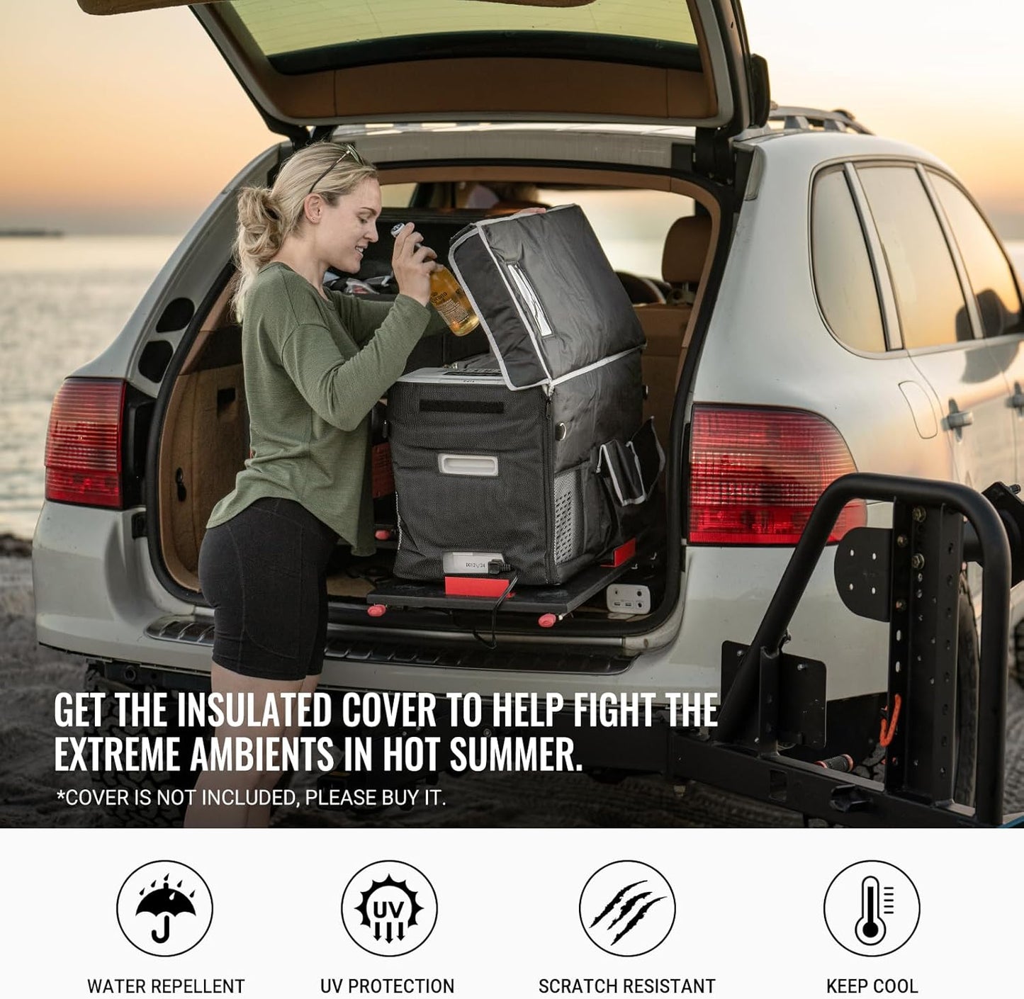 BougeRV 12 Volt Refrigerator With Cover 12V Car Fridge 30 Quart Portable Freezer Compressor Cooler Compressor Freezer, 12/24V DC 110~240V AC, -8℉~50℉ for Truck RV SUV