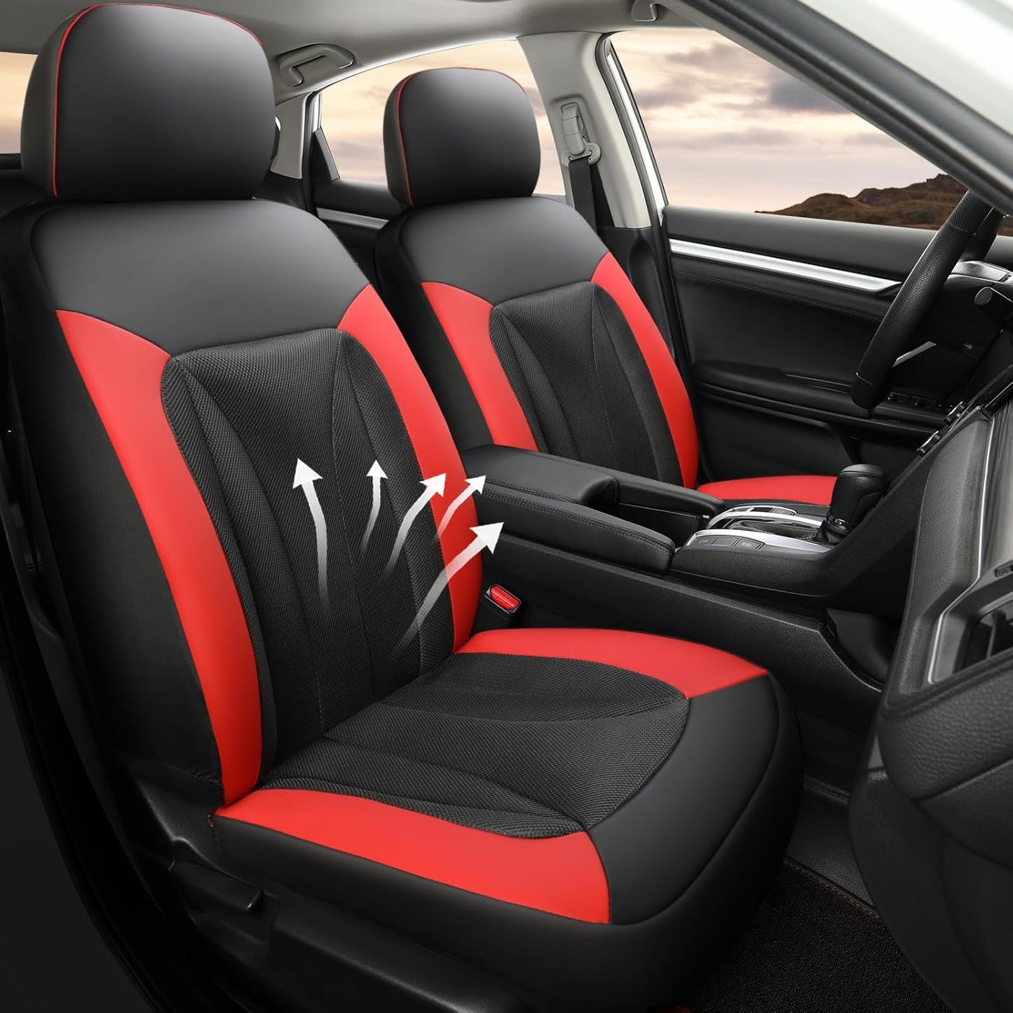 GIANT PANDA Front Seat Cover for Honda, 3D Air Mesh Bucket Car Seat Protectors Custom Fits Honda Civic Accord Pilot CRV HRV Element Passport (Red) 2-Pack