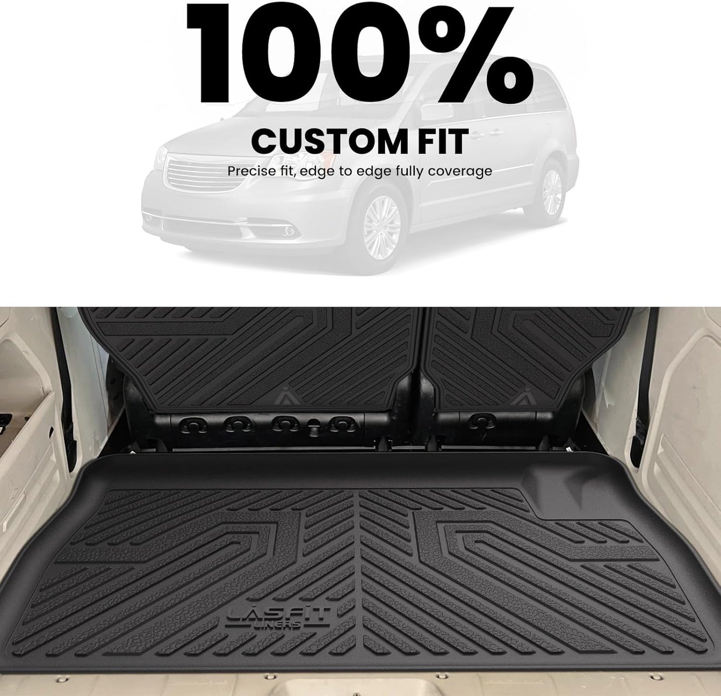 LASFIT Backrest&Trunk Mats Fit for Chrysler Town & Country 2008-2016/Dodge Grand Caravan 2008-2020, All Weather TPE Fit Cargo Liner for Chrysler Town & Country & Dodge Grand Caravan Car Mats, Black