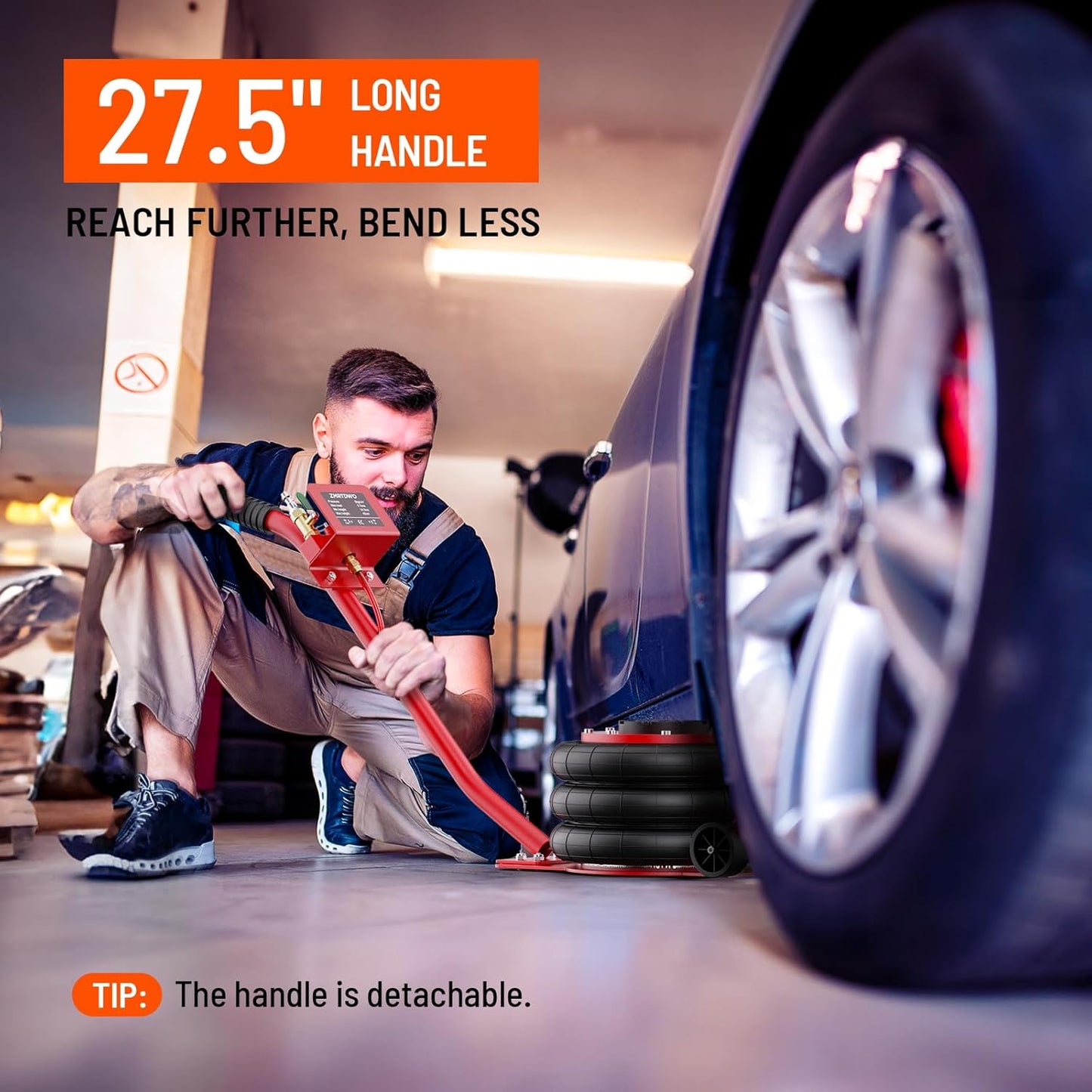 Air Jack, 5 Ton/11000 lbs Triple Bag Car Jack, Airbag Jack with Six Steel Pipes, Lift up to 17.7 inch, 3-5 s Fast Lifting Pneumatic Jack with Long Handle for Cars, Garages, Repair(Red)