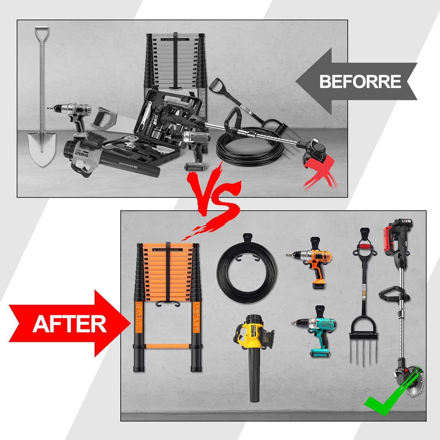 Garden Power Tool Hanger - 4Pcs Steel String Trimmer Holder Wall Mount, Grass Trimmer Organizer, Weed Eater Rack Garage Storage Hook for Weed Wacker, Leaf Blower and Other Lawn Equipment