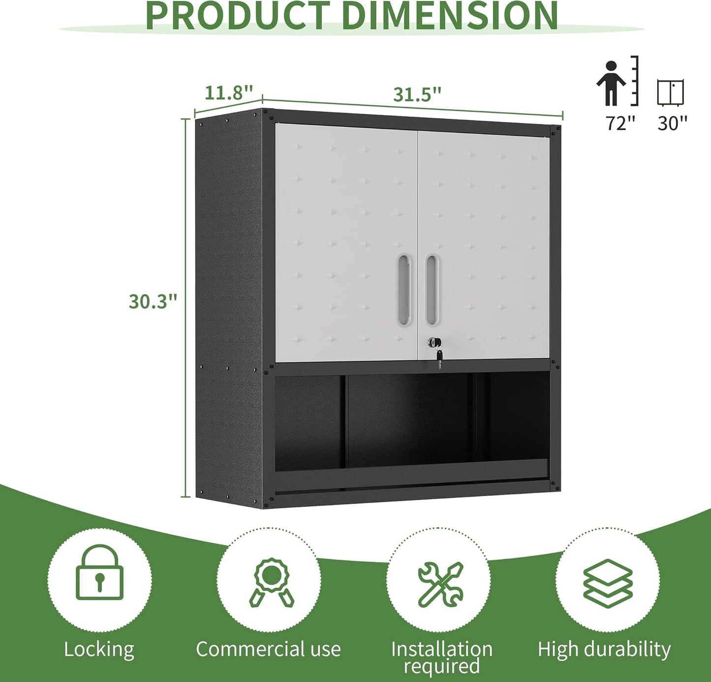 Garage Wall Cabinet,Metal Wall Cabinet with Doors and Adjustable Shelves,Steel Utility Wall Mounted Tool Cabinets for Home,Office,Kitchen,Warehouse