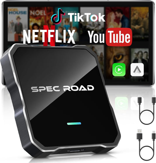 Wireless CarPlay Adapter for iPhone/Android Auto Wireless Adapter, Support Netflix/YouTube/TF Card, Plug and Play, Carplay Adapter Fit with iPhone8+/iOS 10+/Android 11+