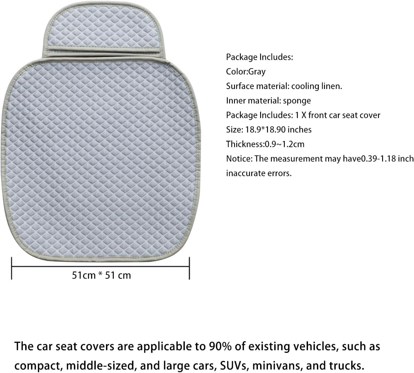 Cloth Car Seat Cover,Linen Bottom Car Seat Covers,Cooling Fabric Car Seat Cushion Breathable Ventilated Front Seat Only,Gray