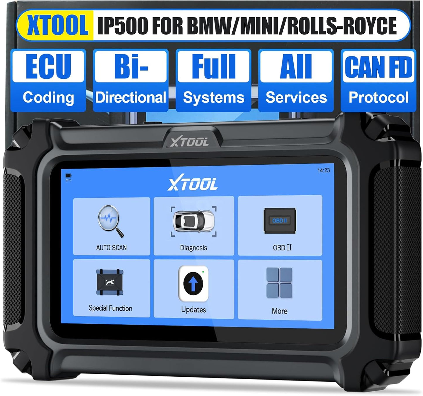 XTOOL IP500 for BMW OBD2 Scanner, Full Systems Bidirectional Scan Tool with ECU Coding, Battery Registration Tool for BMW/MiNi/RR, All Reset Services-(Injector Coding/BMS/ABS), Lifetime Free Update