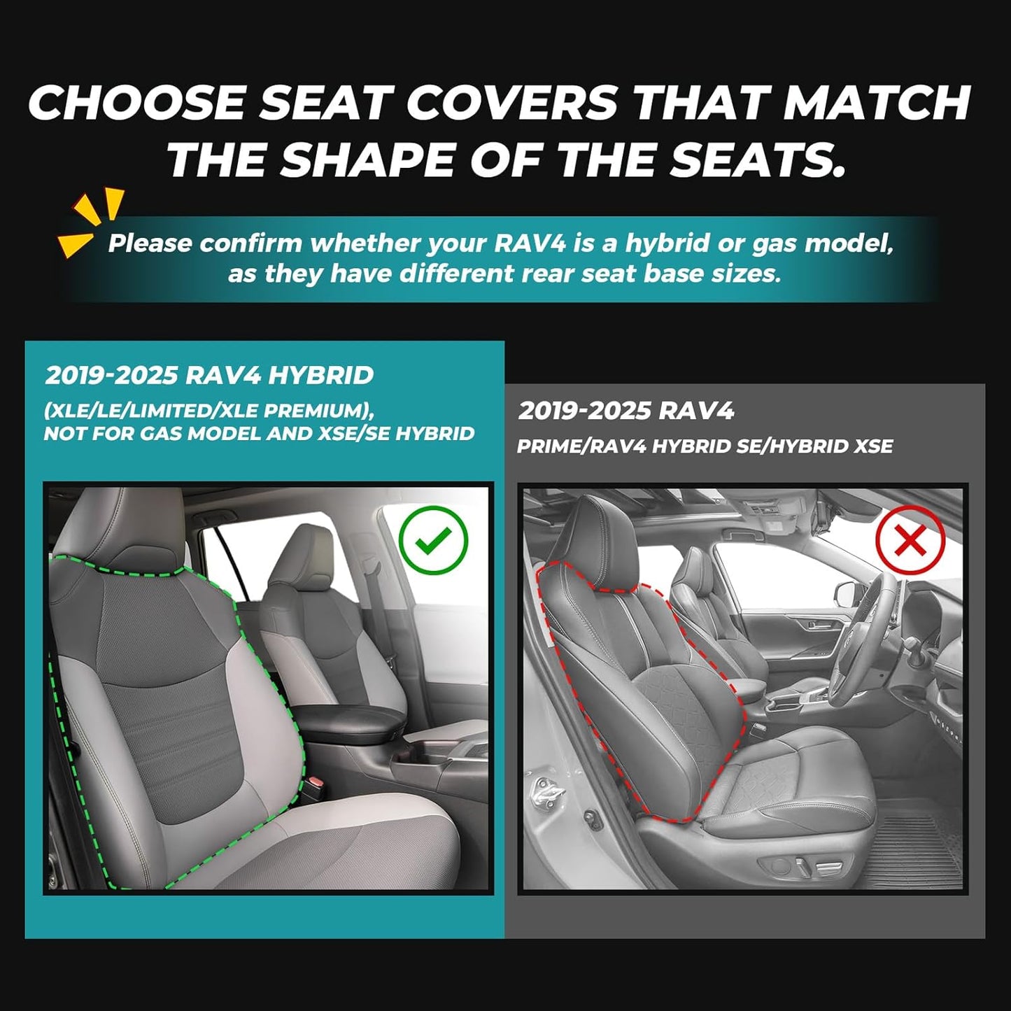 for Toyota RAV4 Seat Covers 2019 2020 2021 2022 2023 2024 2025 RAV 4 Prime & Hybrid XLE LE Limited XLE Premium (Not for XSE/SE Hybrid) - Custom Leather Car Seat Covers Full Set - BlackGrey