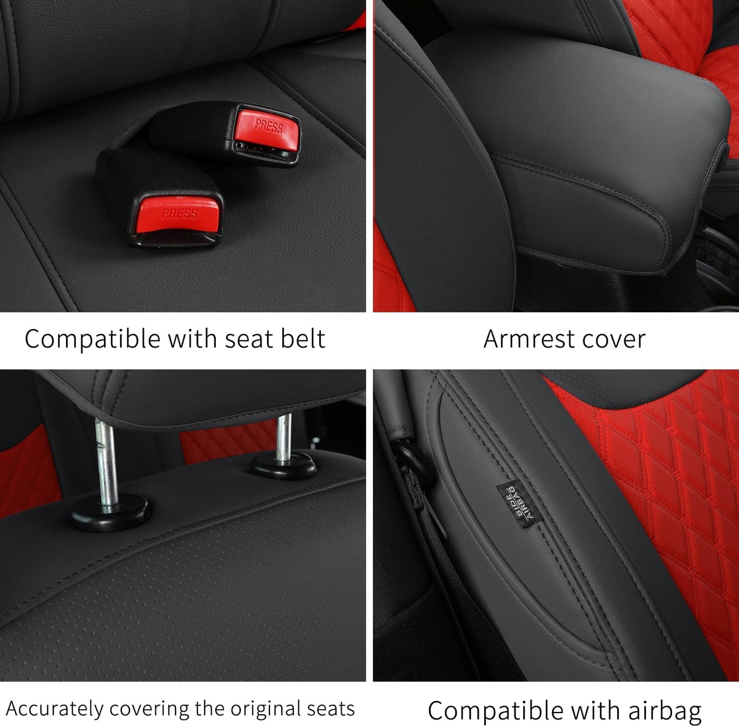 GIANT PANDA Customized Full Set Car Seat Covers for Jeep Wrangler 2 Door JK Sport Sahara Rubicon Freedom Willys Wheeler 2013 2014 2015 2016 2017, Faux Leather - (Black+Red)