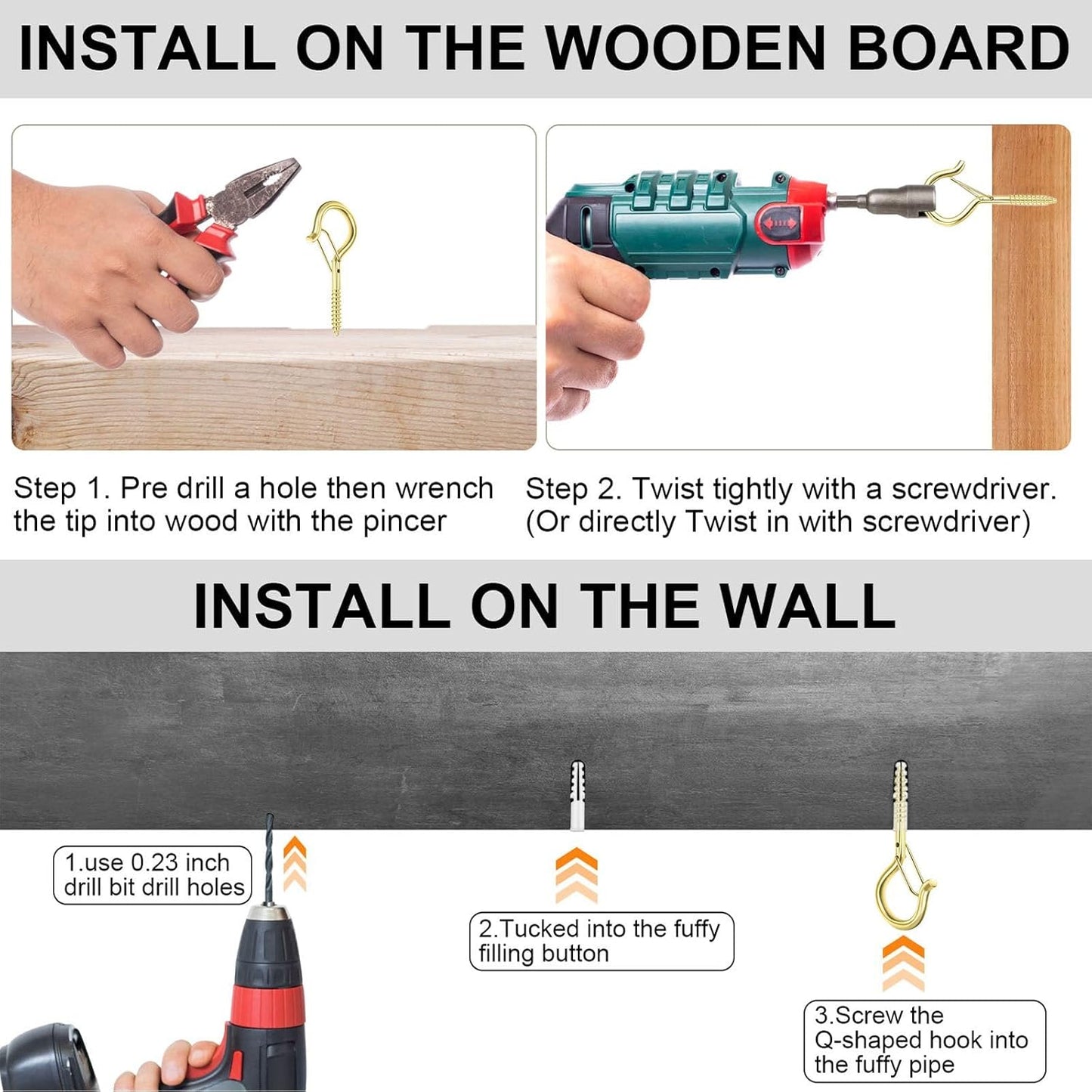 12 PCS Q-Hanger Hooks, Screw Hooks for Outdoor String Lights, Safety Buckle Design Cup Eye Hook for Hanging Christmas Lights, Plants, Wind Chimes, Mounted on Wall Ceiling, Windproof, Gold