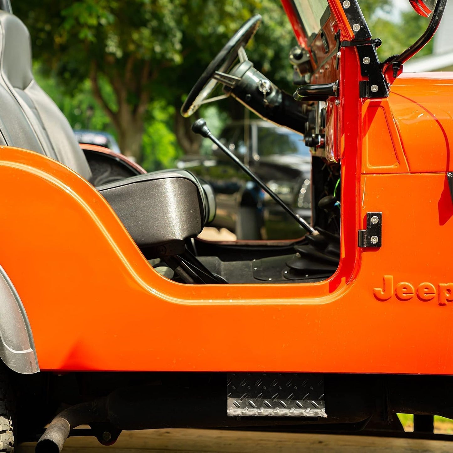 CJ5 Side Steps Compatible with Jeep © CJ Vehicles (Pair) - Solid Steel Construction - Metal Diamond Treadplate Traction Design - Universal Fitment on Classic CJ-5 (CJ7) (CJ5-BLACK)