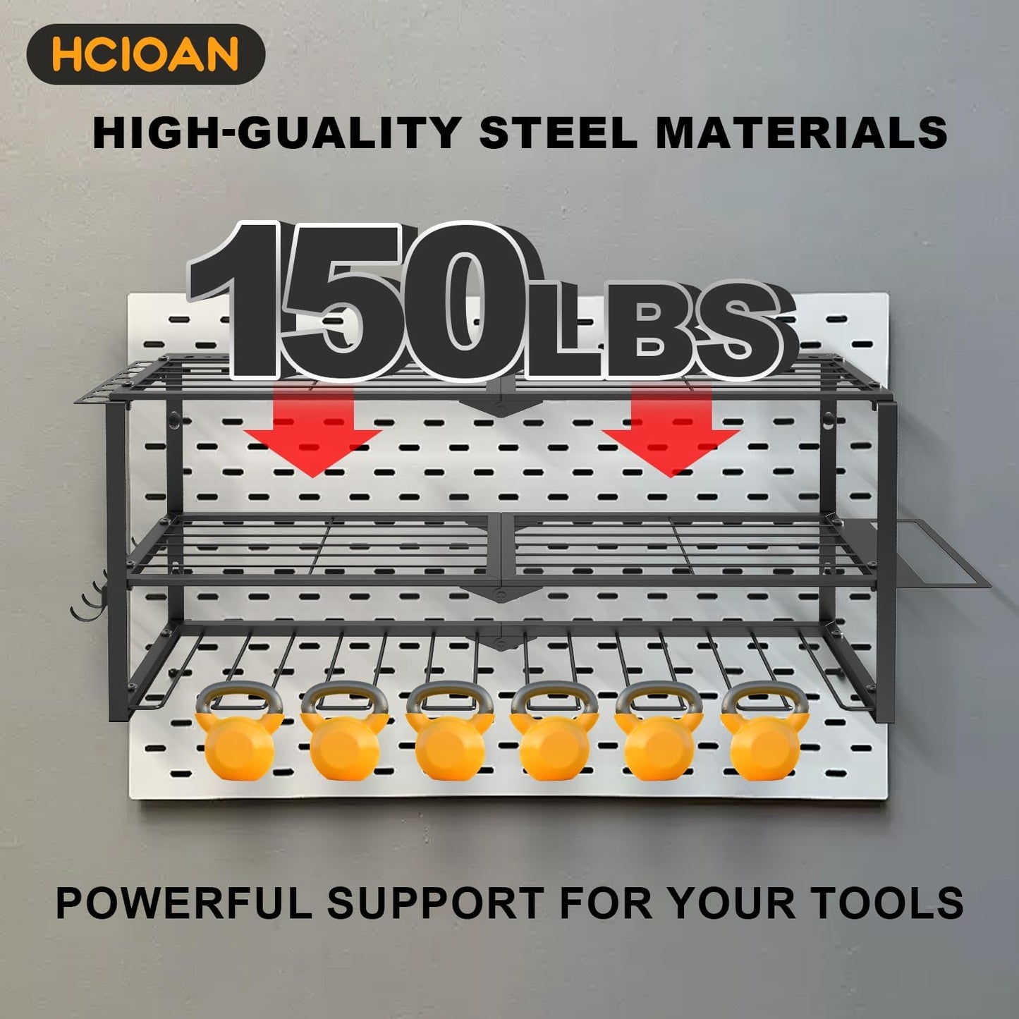 Large Power Tool Organizer Wall Mount, Power Tool Shelf System Battery Storage with 8 Cordless Drill Holder，3 Layers Heavy Duty Metal Loads 450lbs，Utility Racks for Garage Workshop