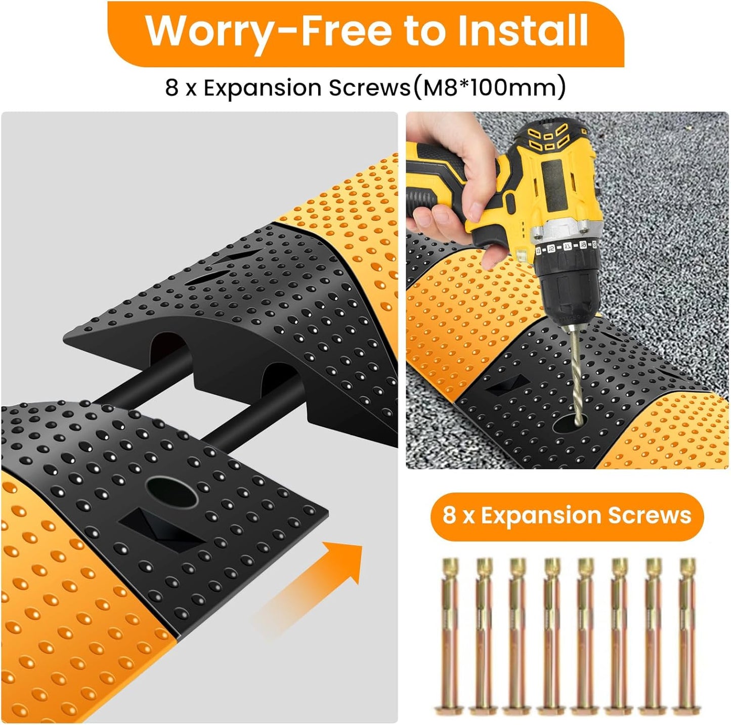Rubber Speed Bumps for Road [2 pcs],78.7'' Total Long,66000 LBS Load Capacity,2 Channel Modular Heavy Duty Bump,Cable Protector Ramp with 8 Expansion Screws,for Asphalt Concrete Gravel Driveway